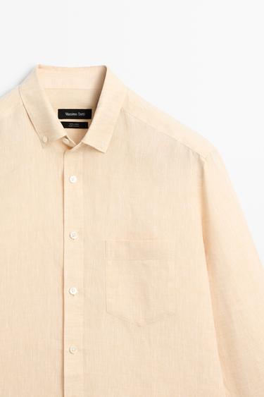 Regular fit 100% linen patch pocket shirt — DARK ORANGE 9