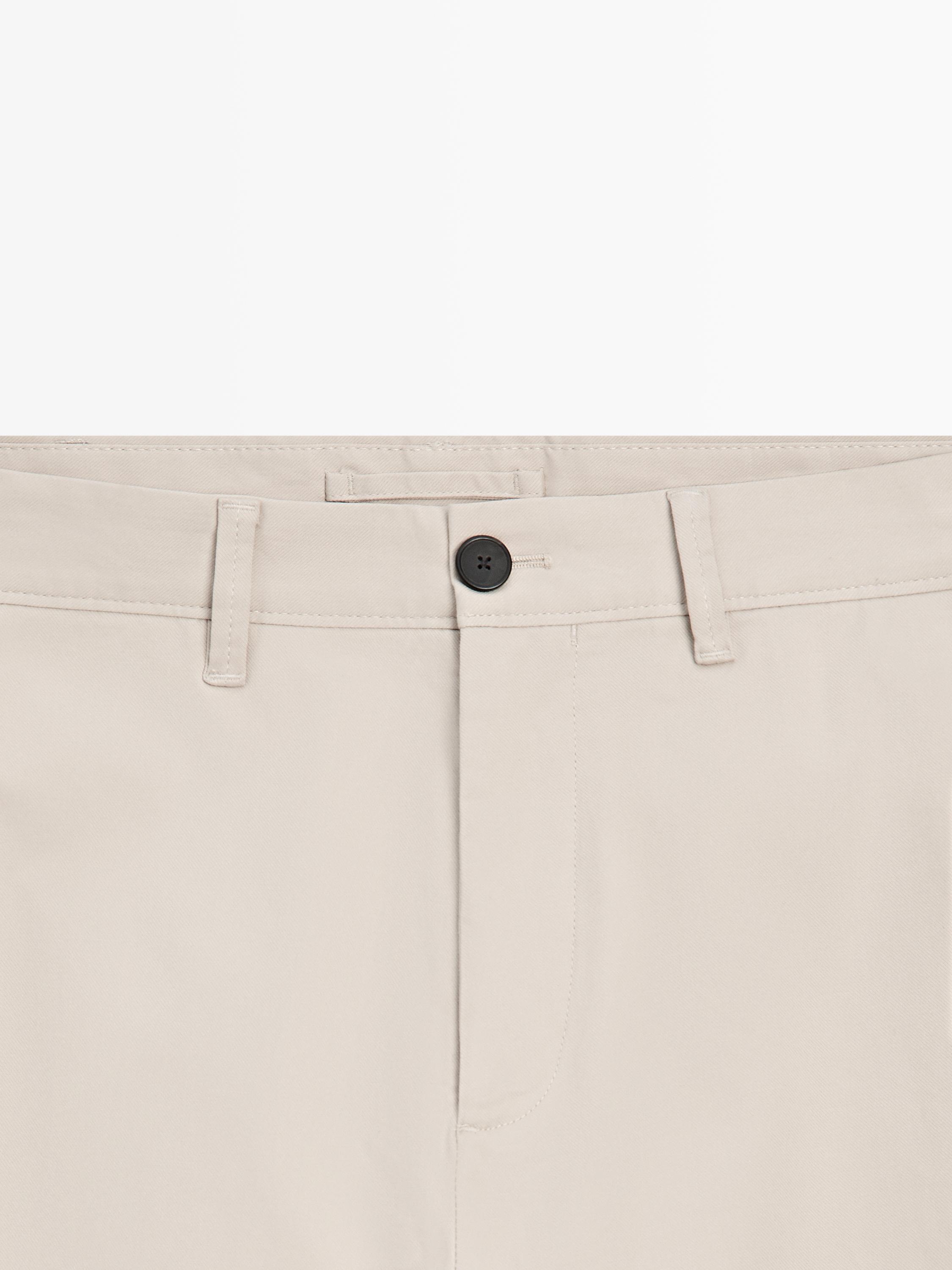 Cotton blend slim fit pants — BEIGE