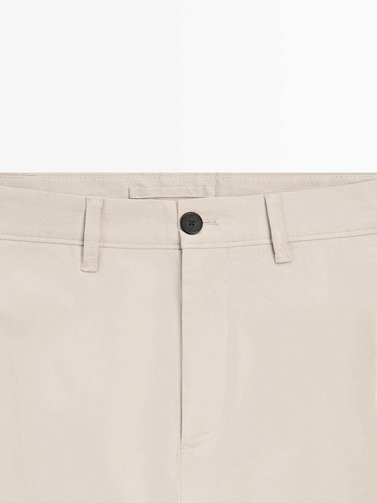 Cotton blend slim fit pants — BEIGE