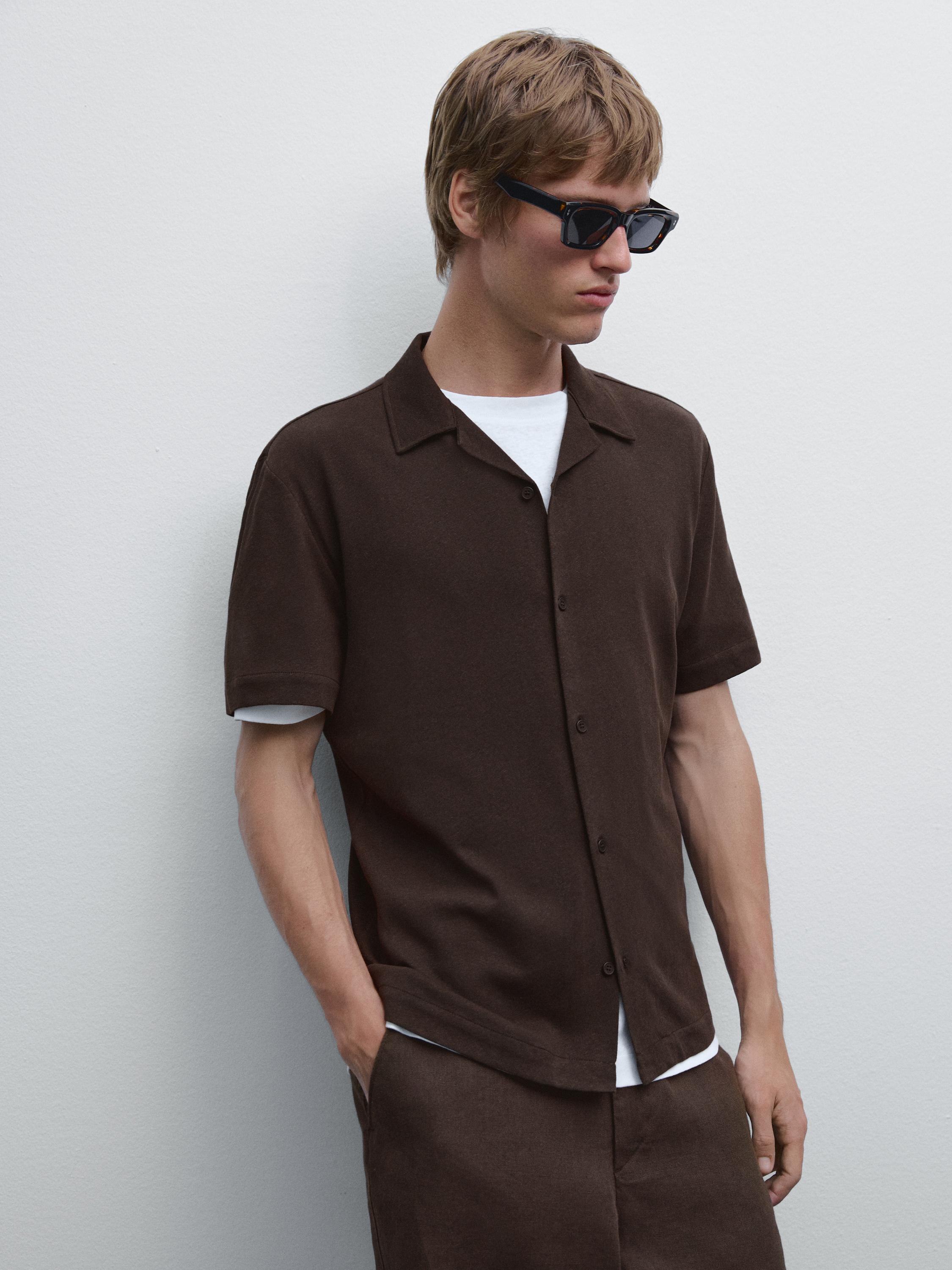 Linen blend short sleeve shirt