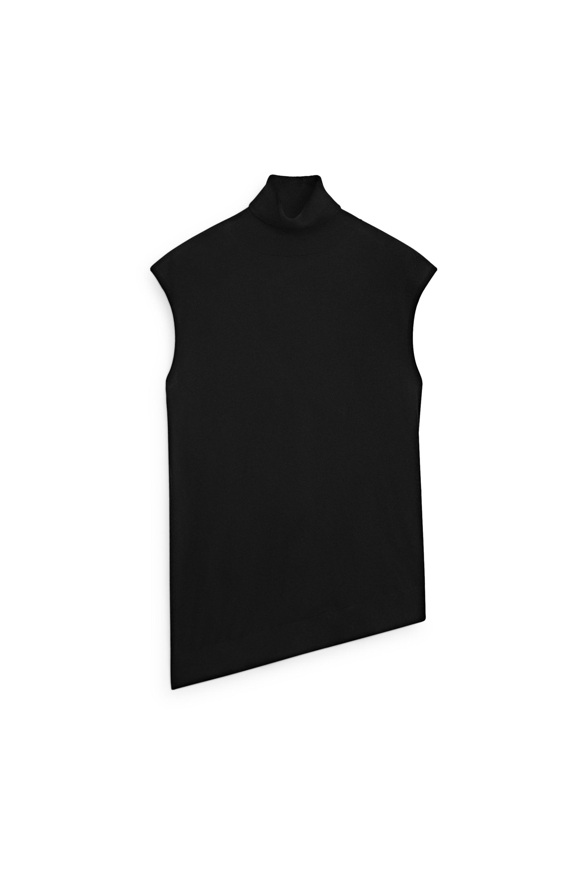 Asymmetric hem turtleneck top — BLACK