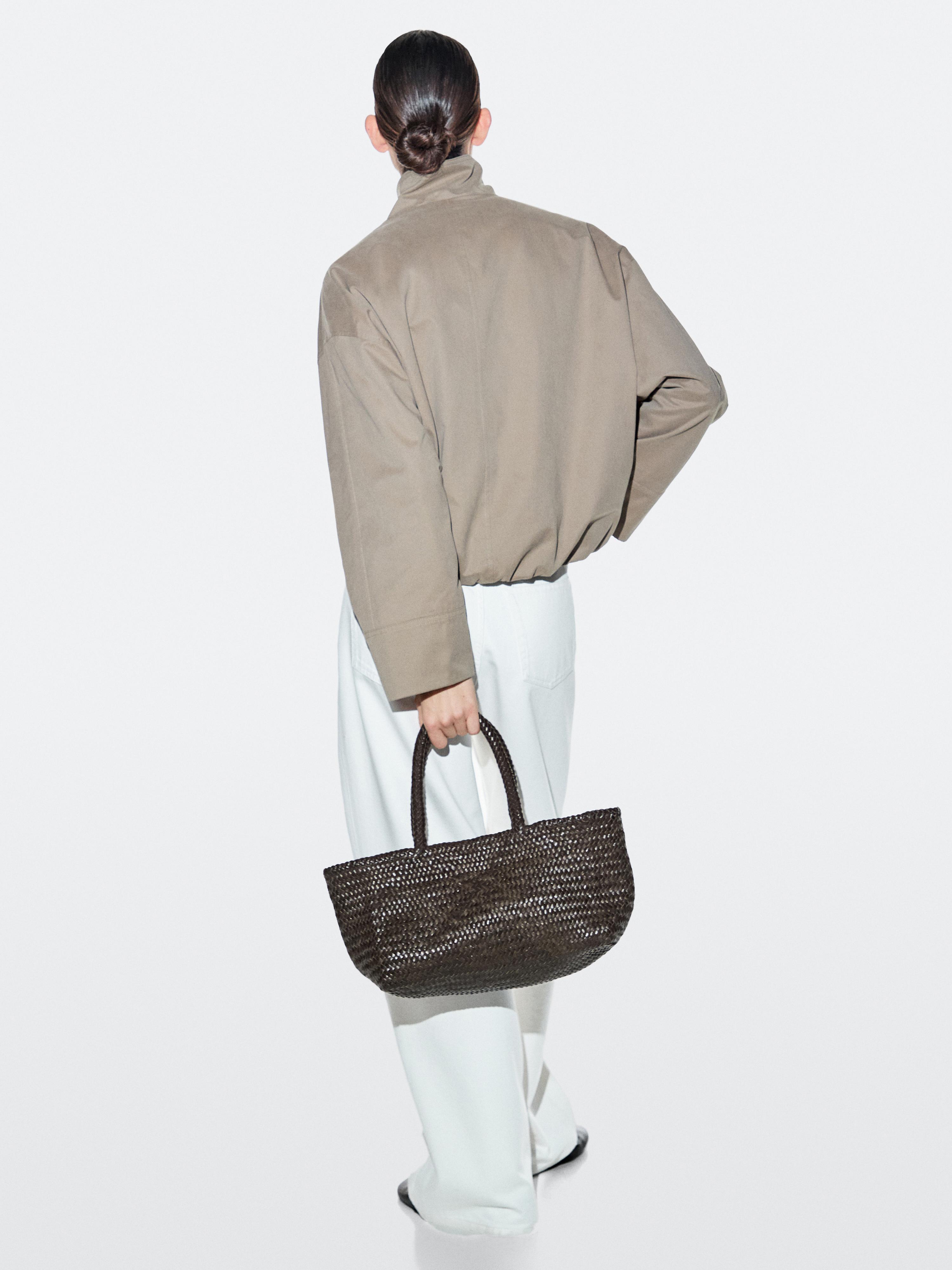 Medium braided nappa leather tote bag — BROWN