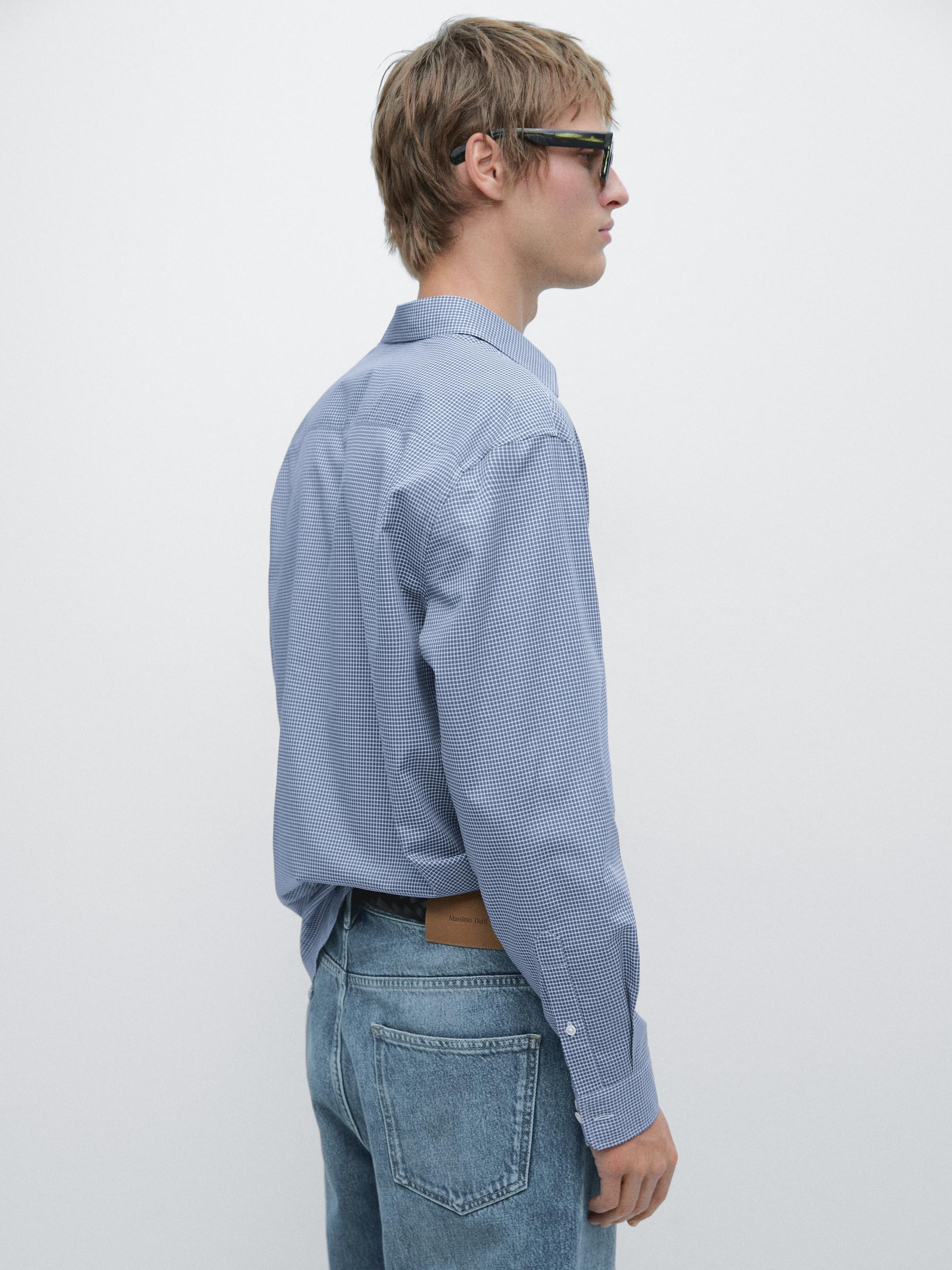 Regular fit check 100% cotton shirt — DEEP BLUE