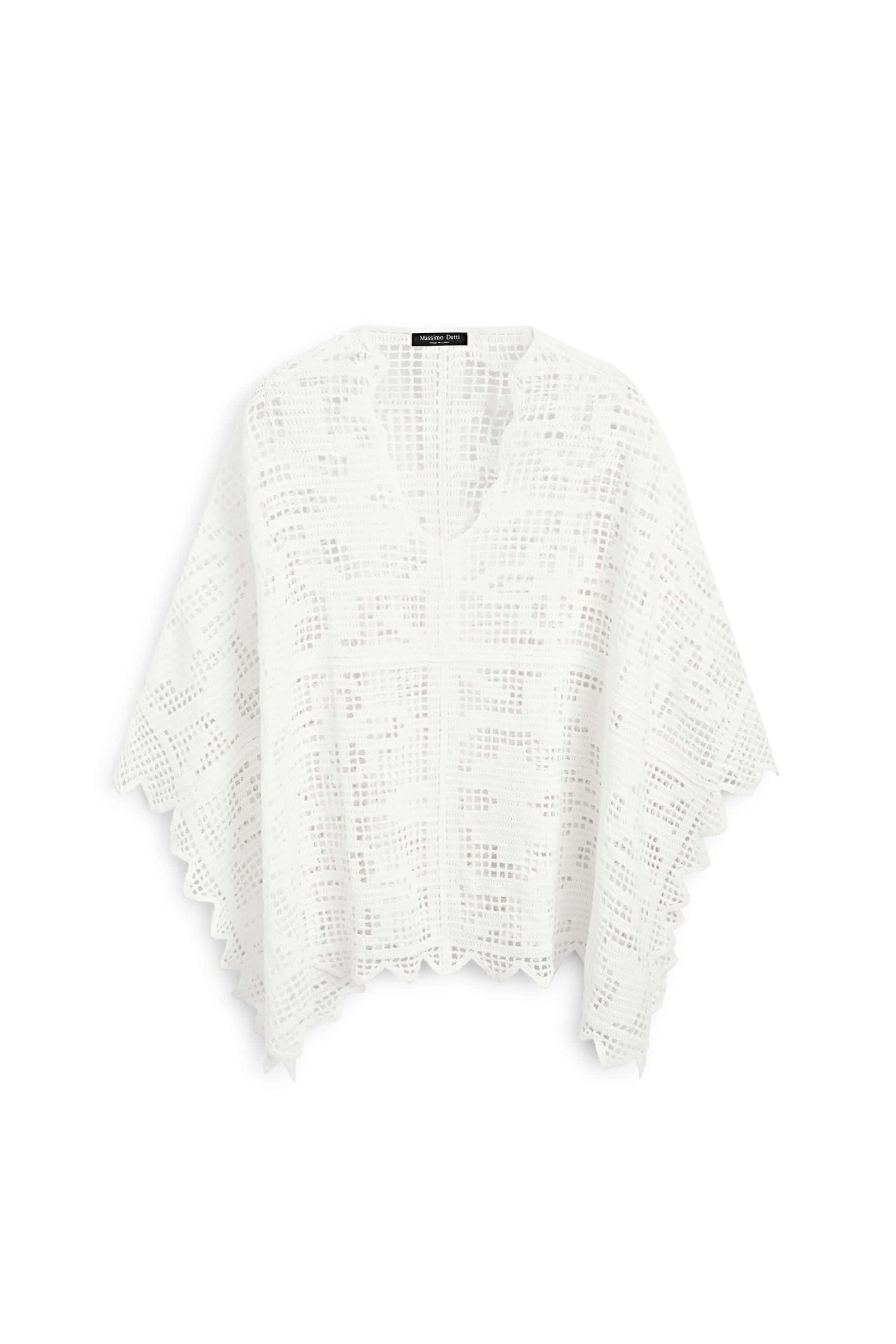 Crochet knit cape — WHITE