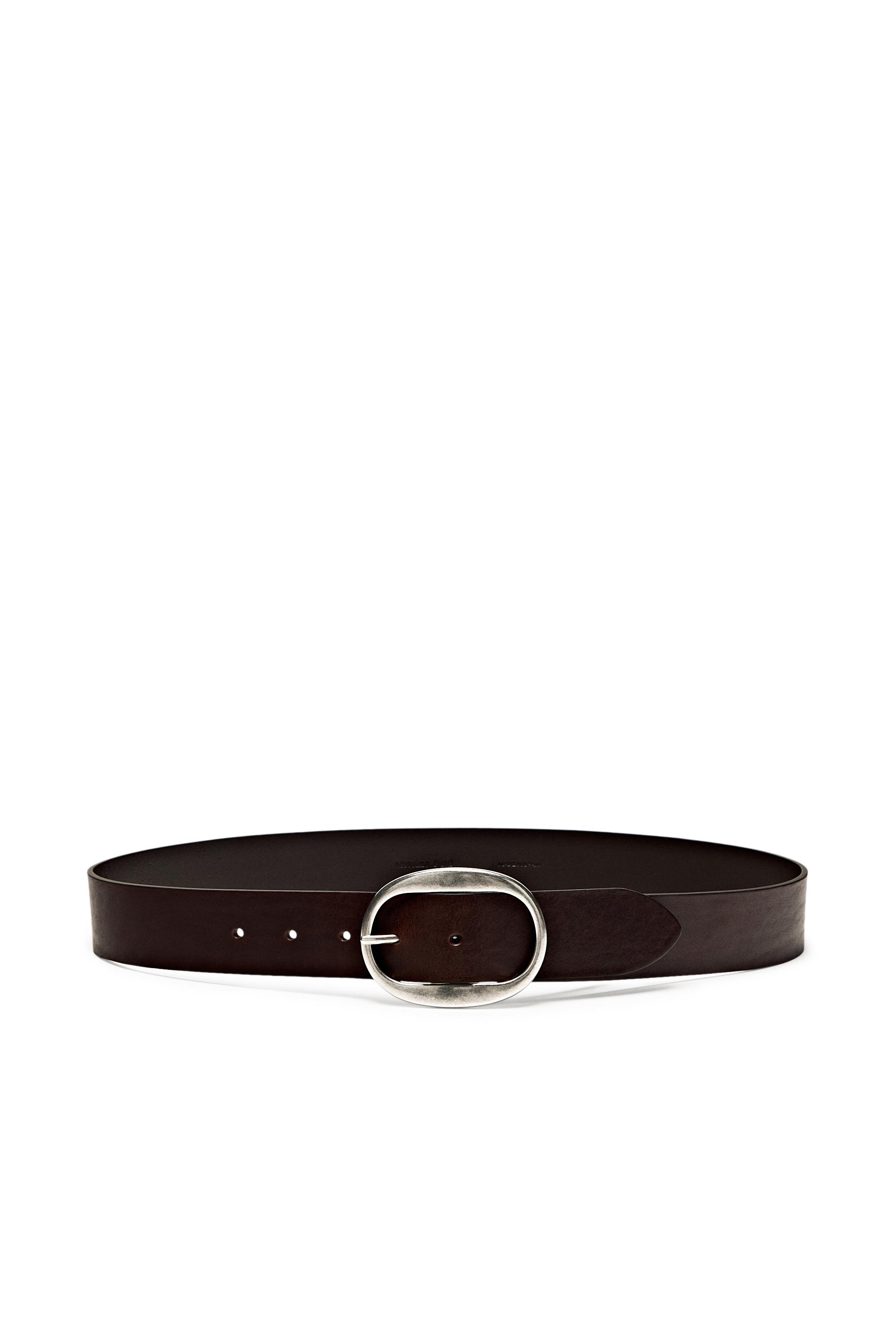 Nappa leather belt with oval buckle — BROWN