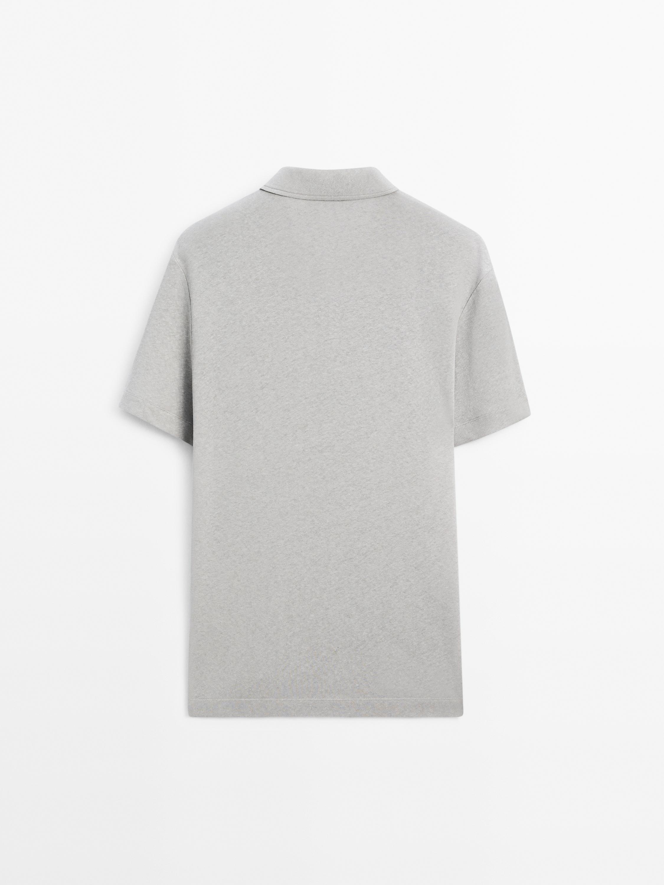 Linen blend short sleeve polo shirt