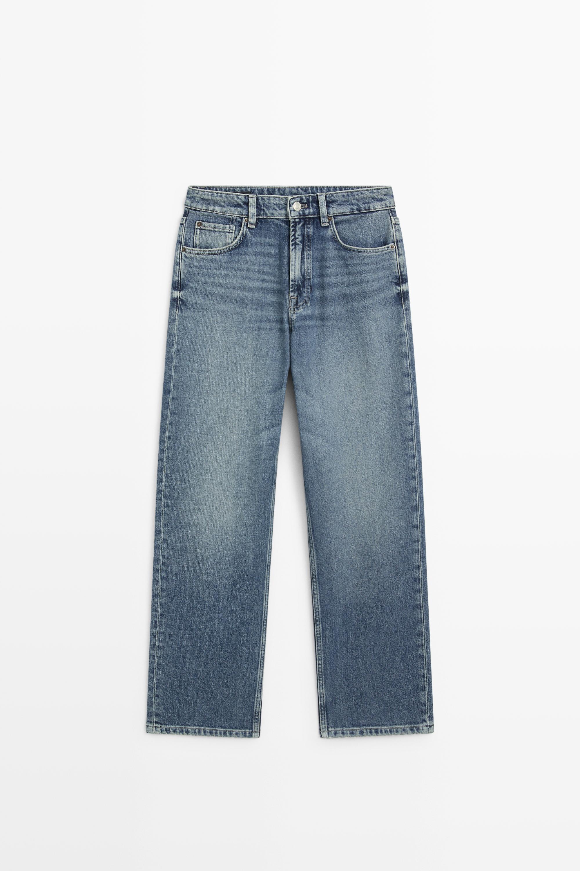 Jeans straight fit cropped tiro alto