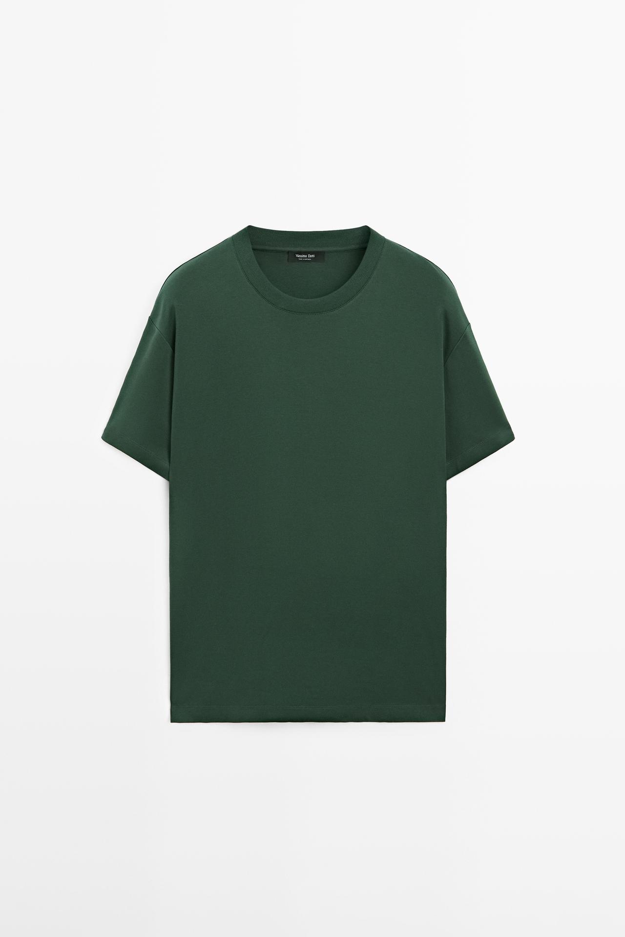 Massimo Dutti - Herre - Kortærmet T-Shirt I 100 % Bomuld - Flaskegrøn - L