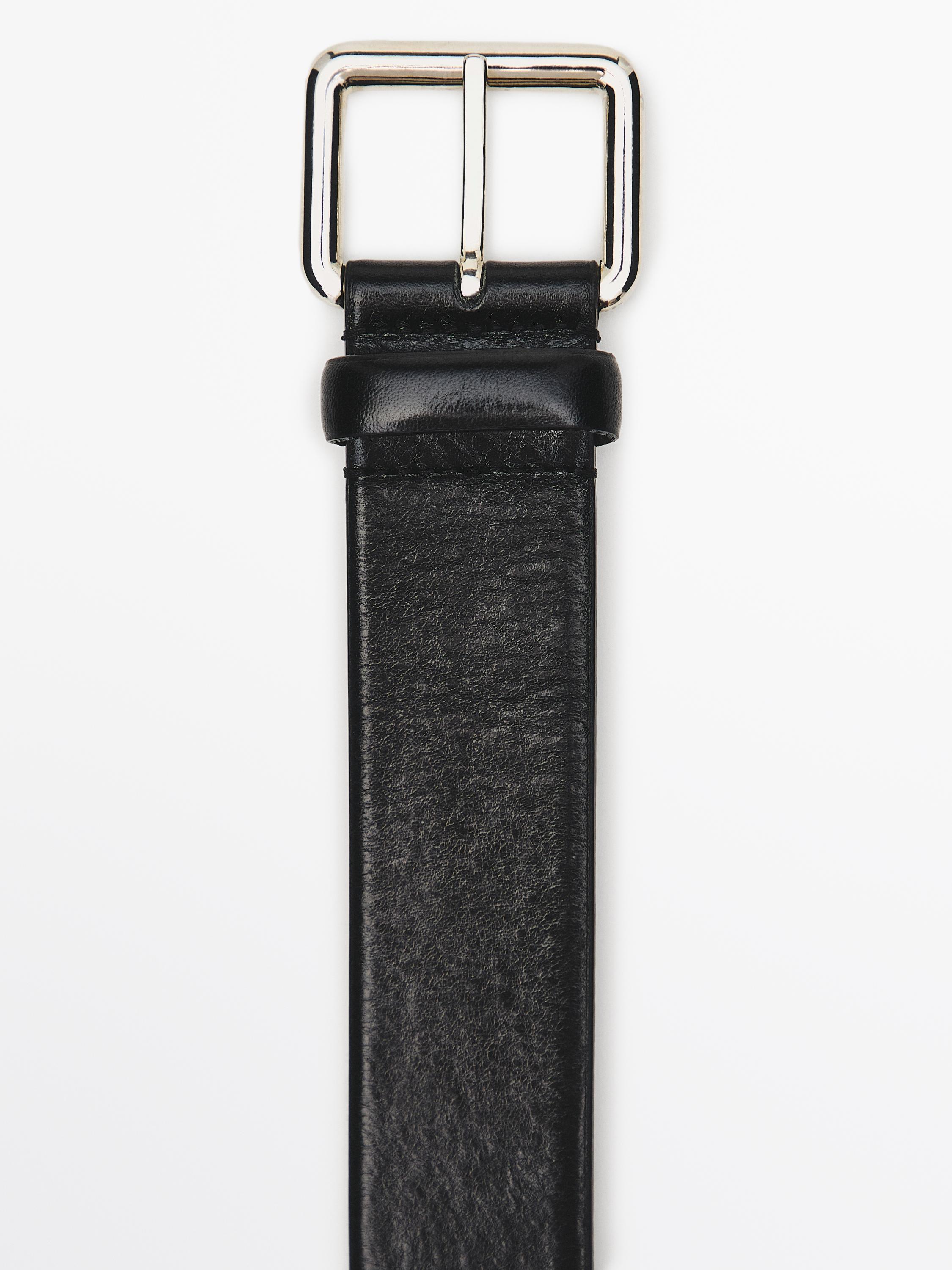 Nappa leather belt with square buckle — BLACK