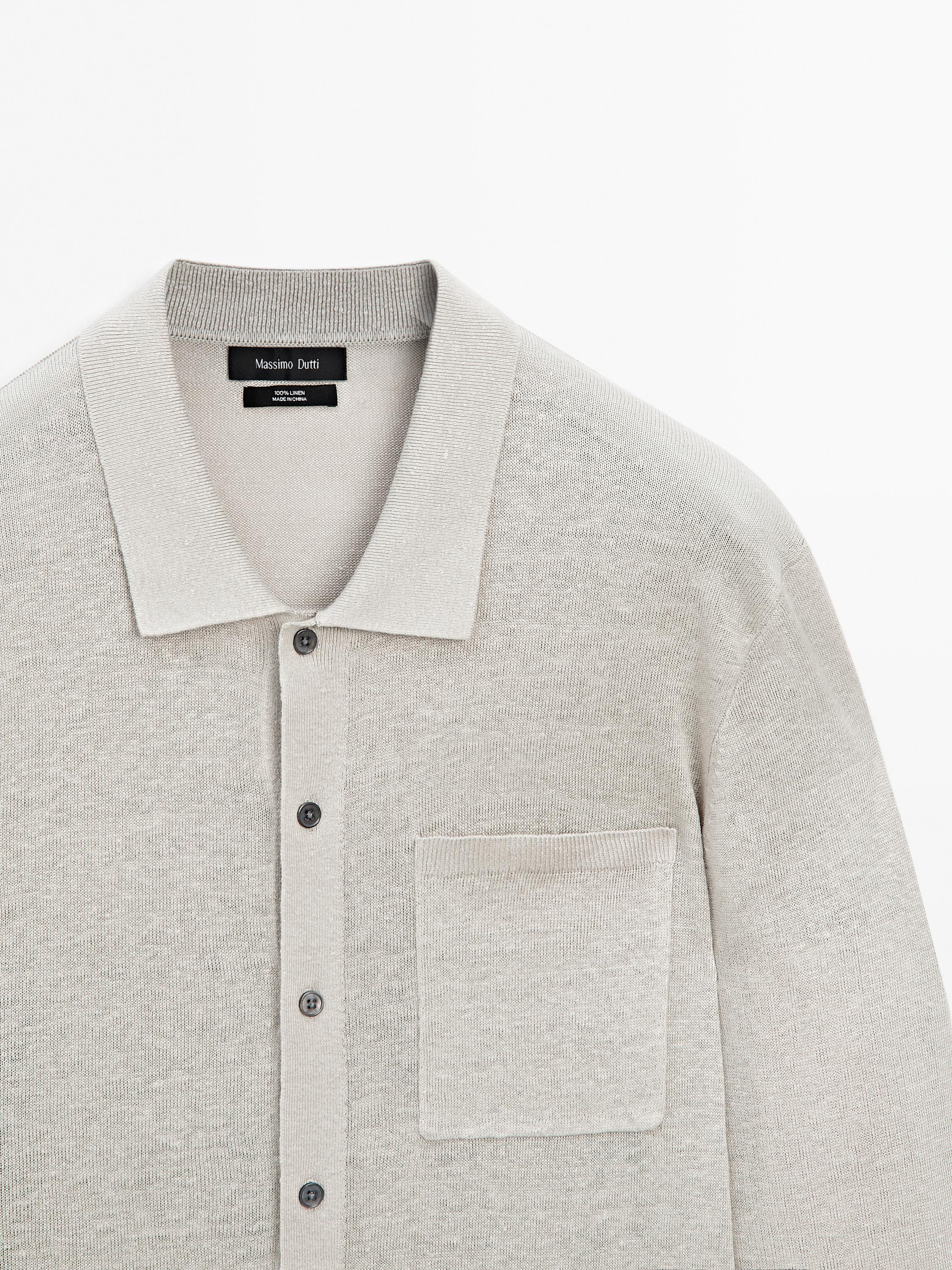 100% linen knit cardigan with pocket