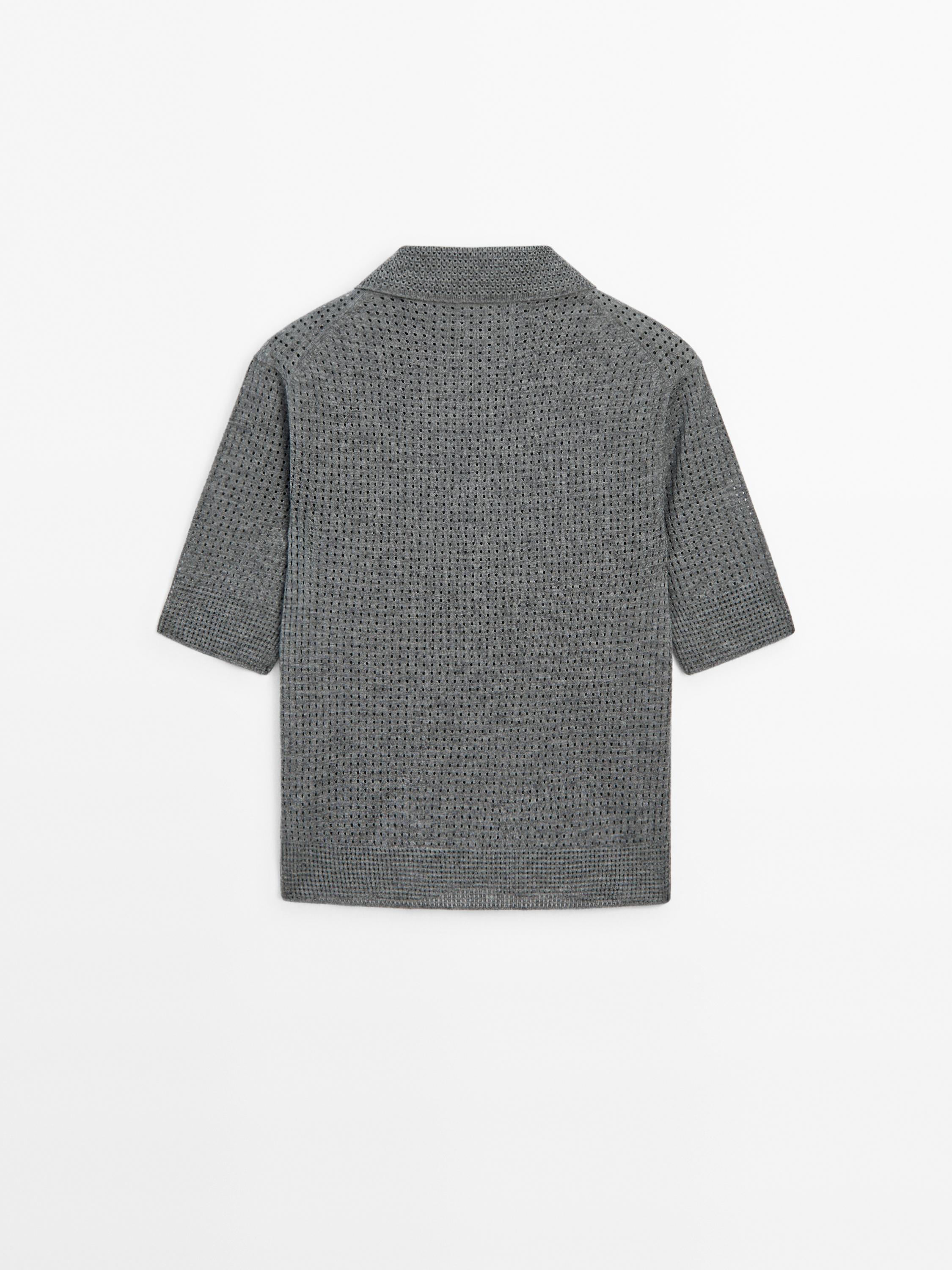 Cutwork sweater with polo collar