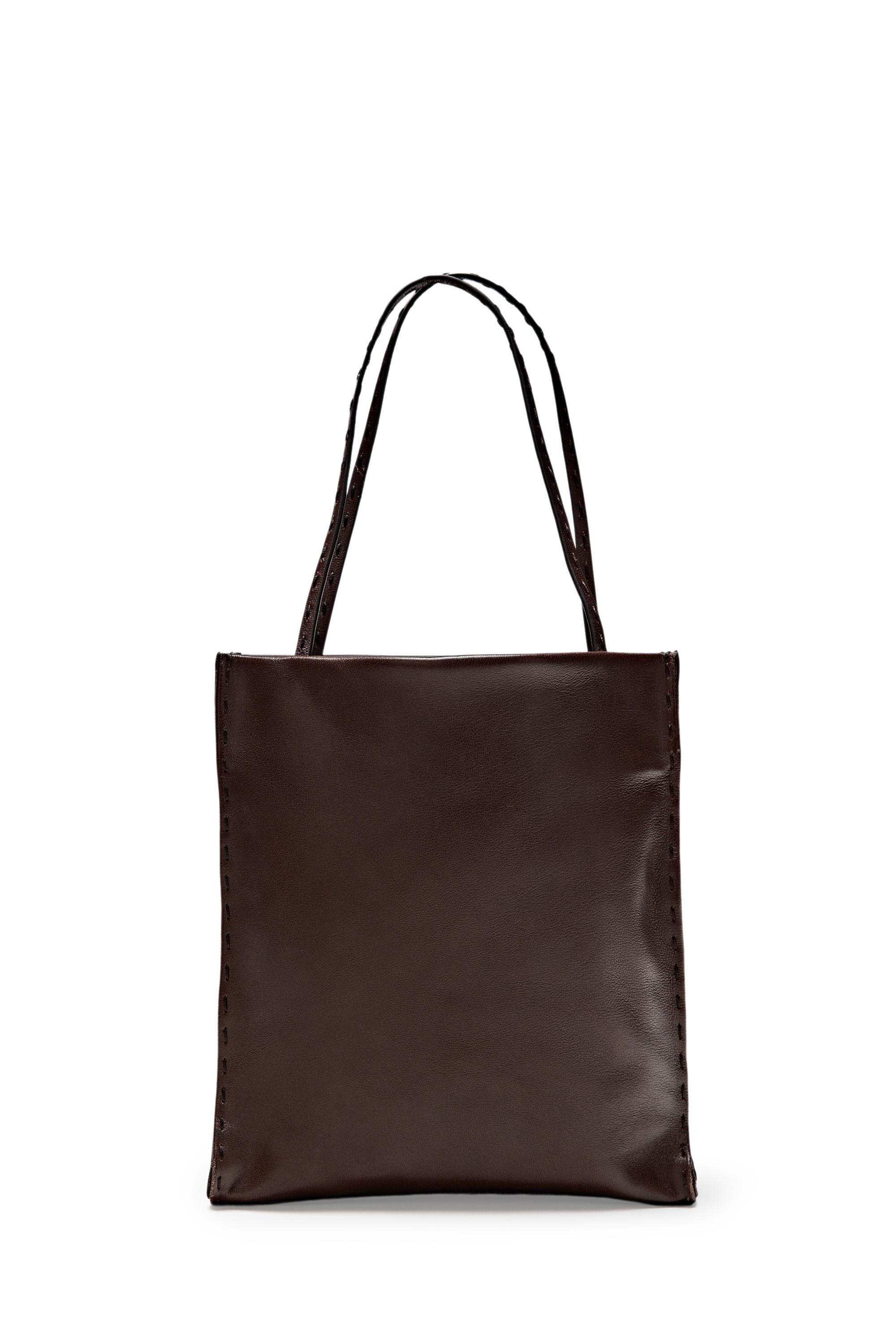 Nappa leather double compartment bag — BROWN