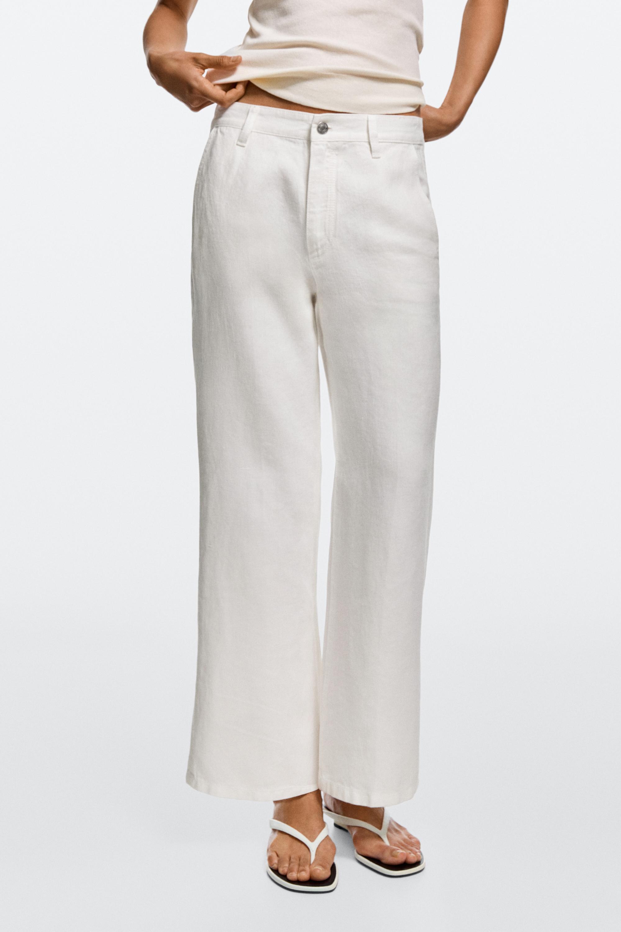 100% linen cropped flare fit pants — Off white