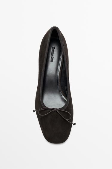 Leather heeled ballet flat — BROWN 5