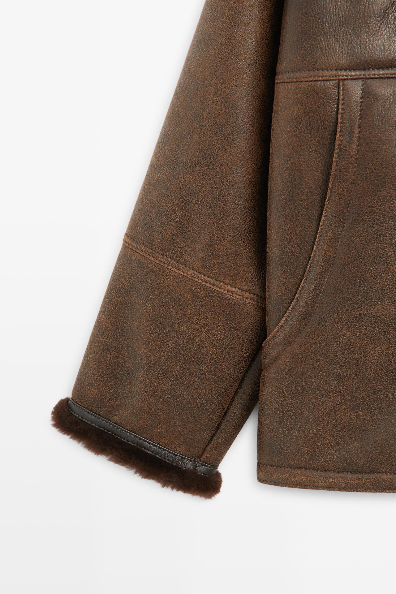 Double-faced leather coat with fur — BROWN