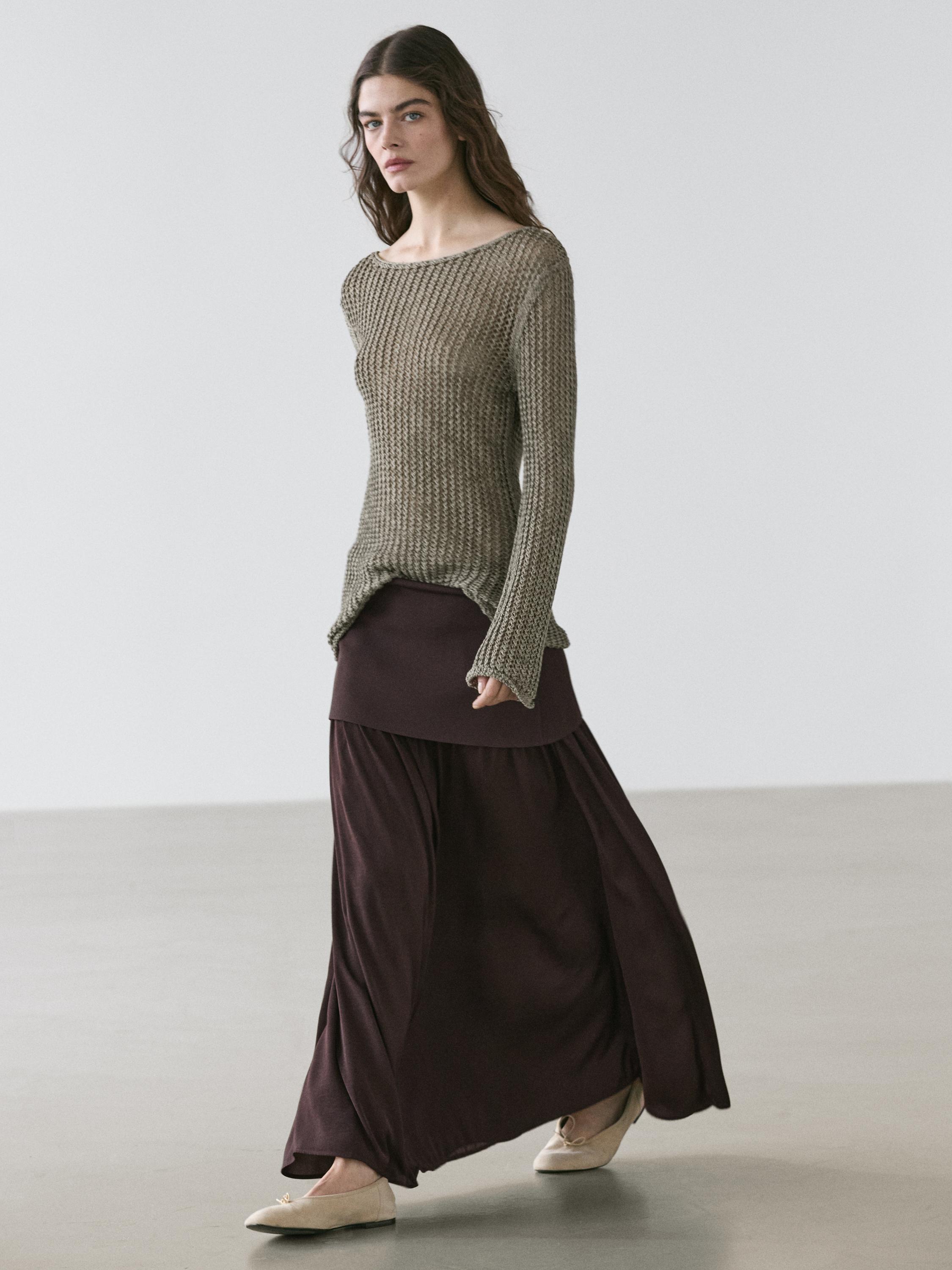 Cotton blend cutwork sweater — Greyish green