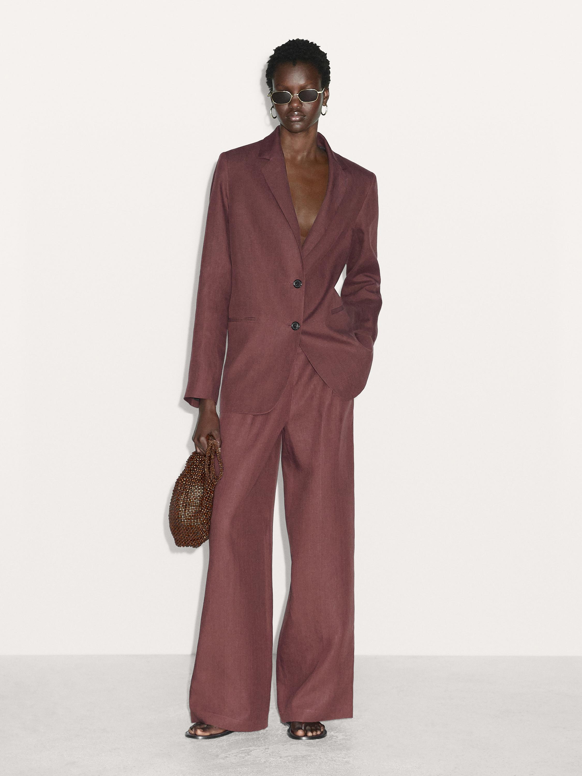 Flowing 100% linen trousers with darts