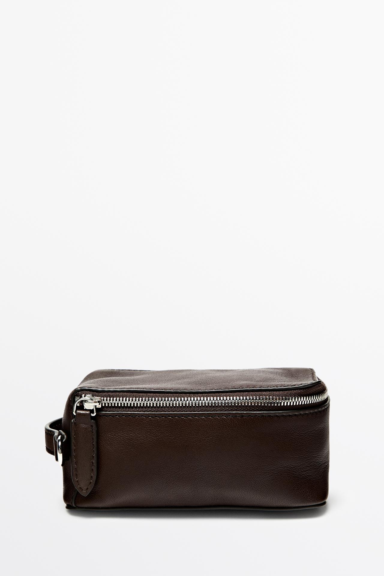 Rectangular nappa leather toiletry bag — BROWN
