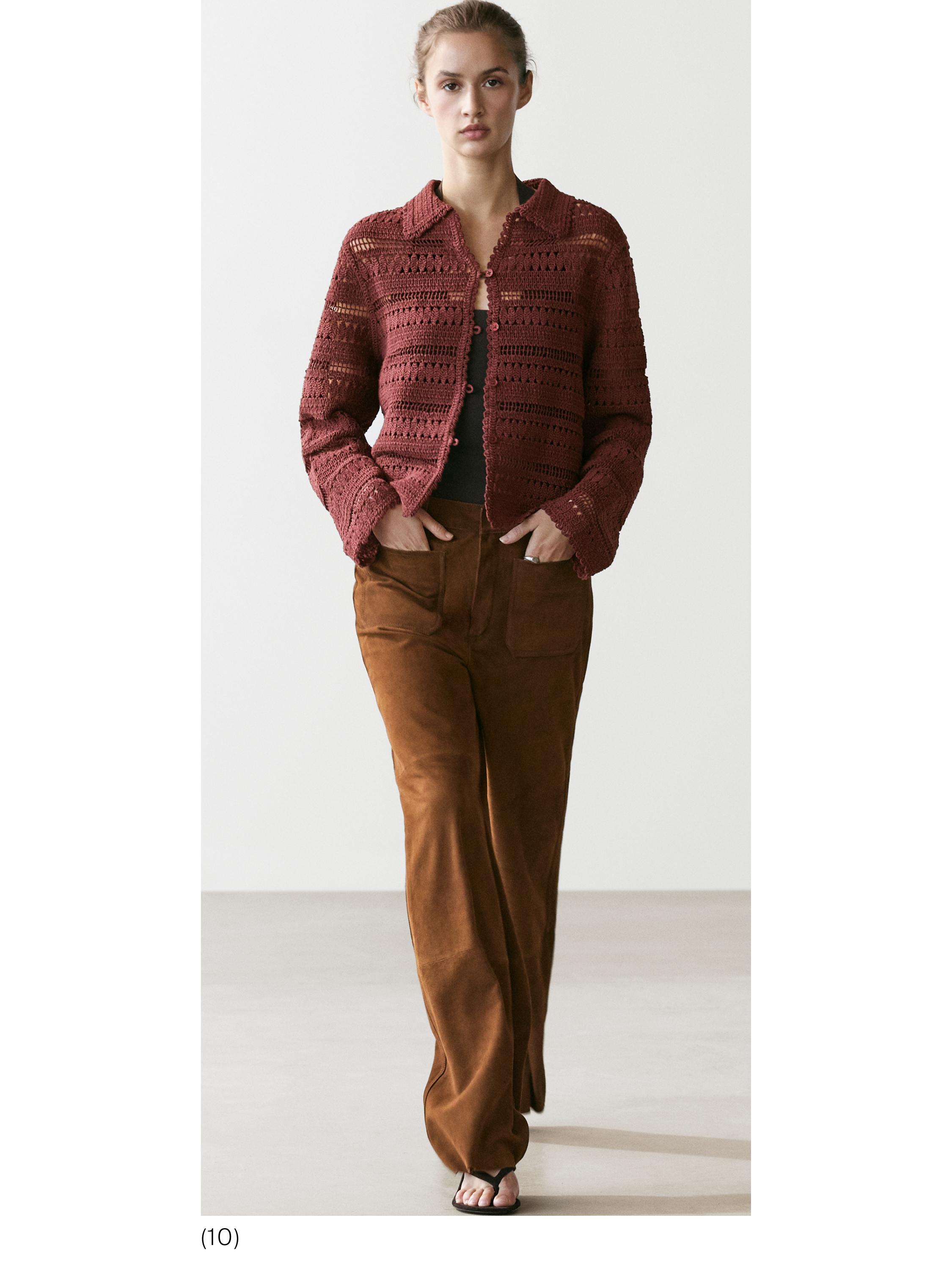 Cropped suede leather trousers with drawstrings — BROWN