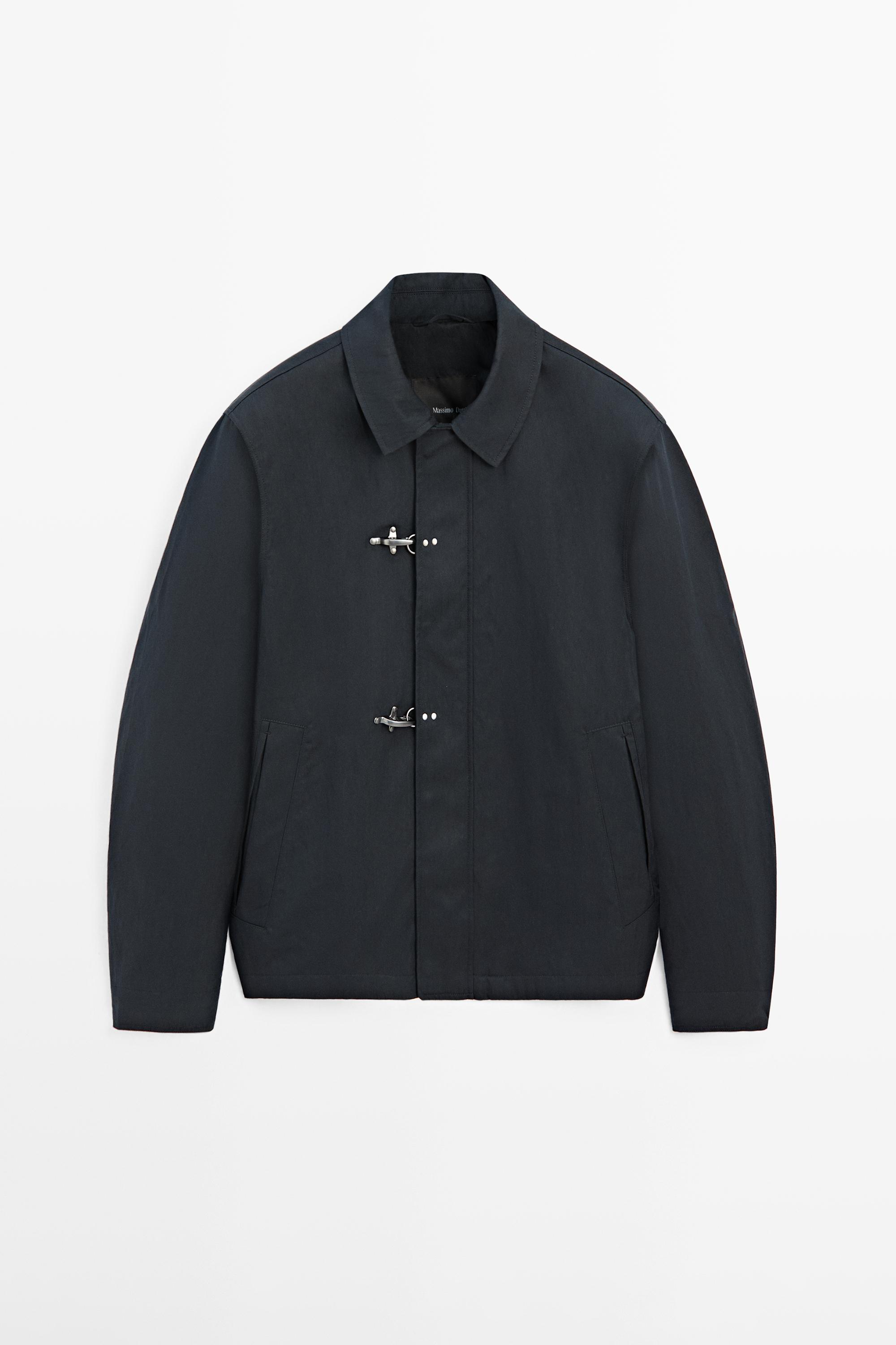 Cotton blend toggle jacket — NAVY BLUE