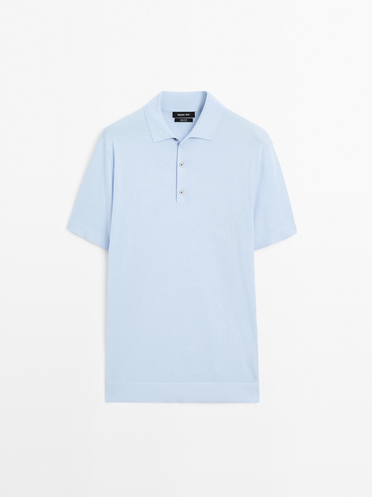 Massimo Dutti - Herre - Kortærmet Poloshirt I Strik - Lys Blå - S