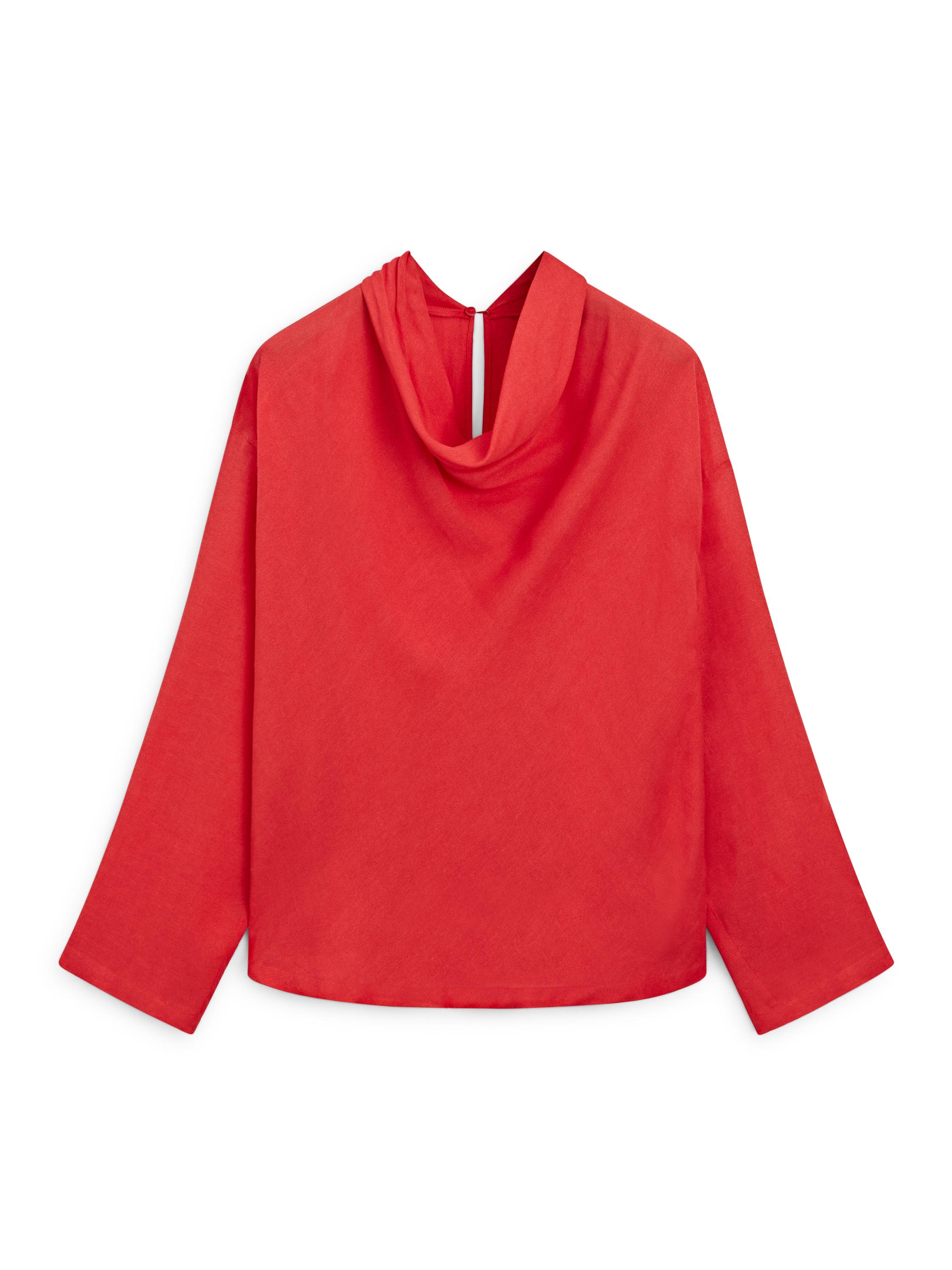 Flowing blouse with draped collar — CORAL