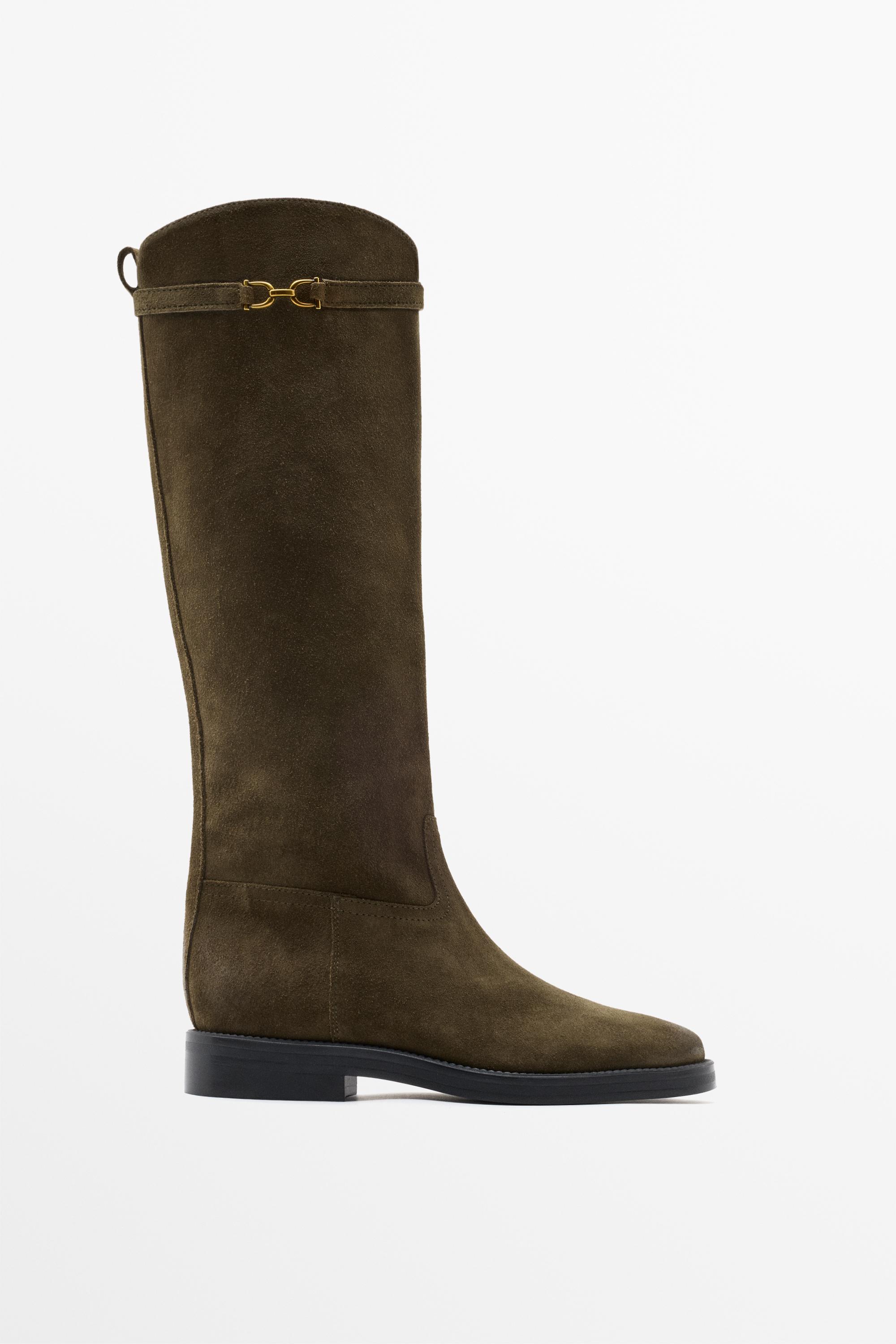Oiled split suede riding boots