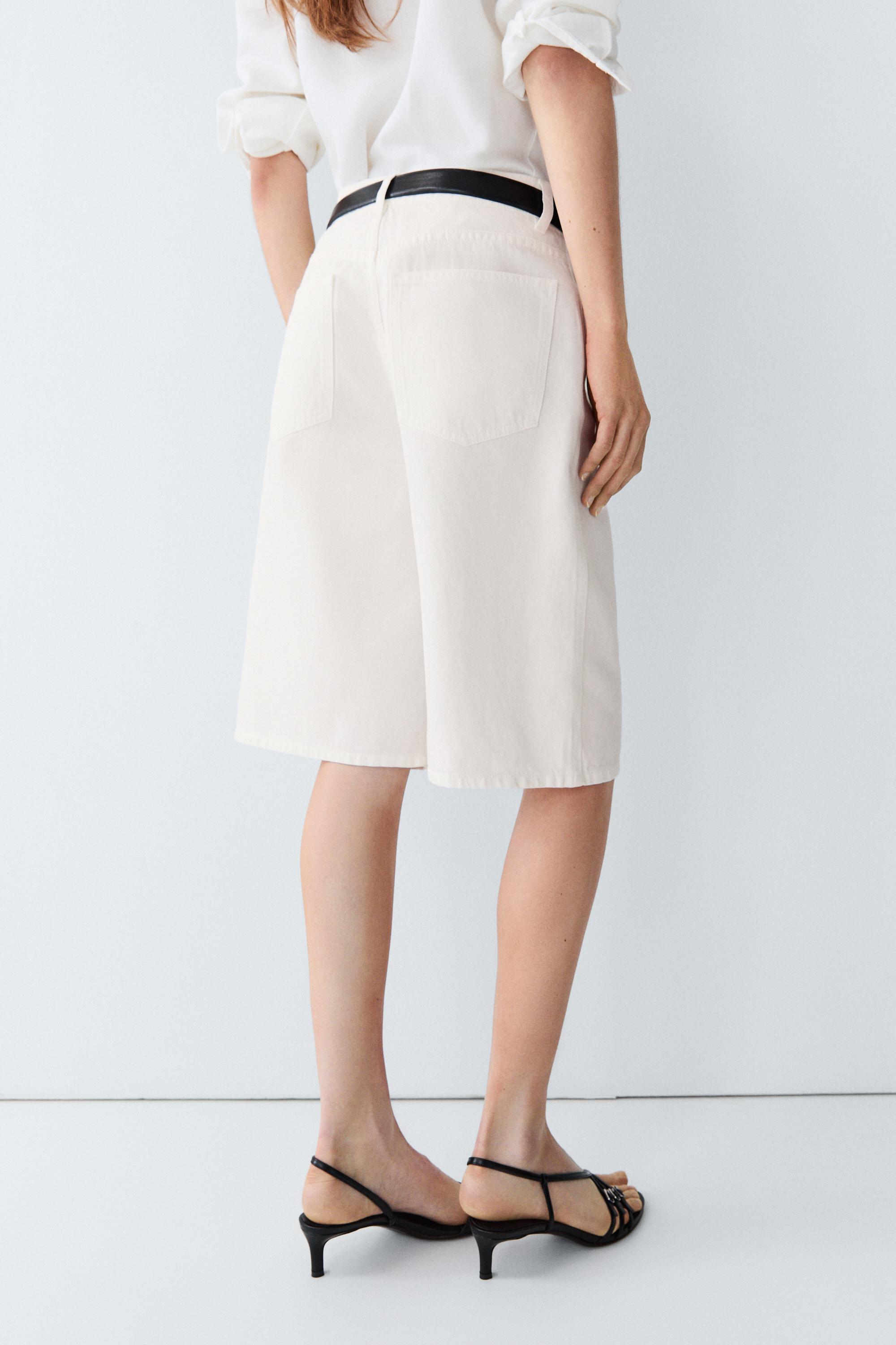 Cotton and linen blend Bermuda shorts — Off white