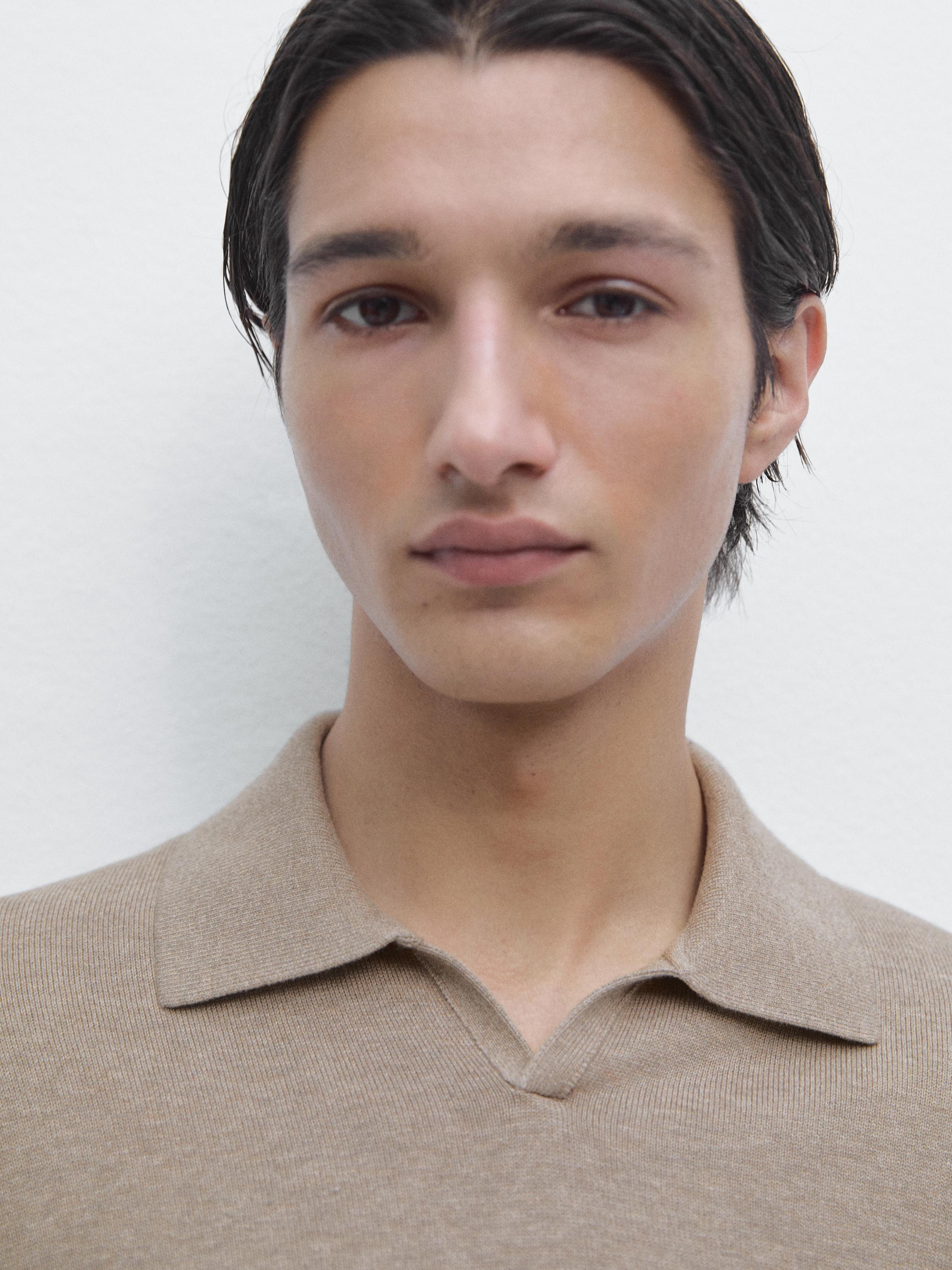 Cotton blend knit polo sweater — MINK