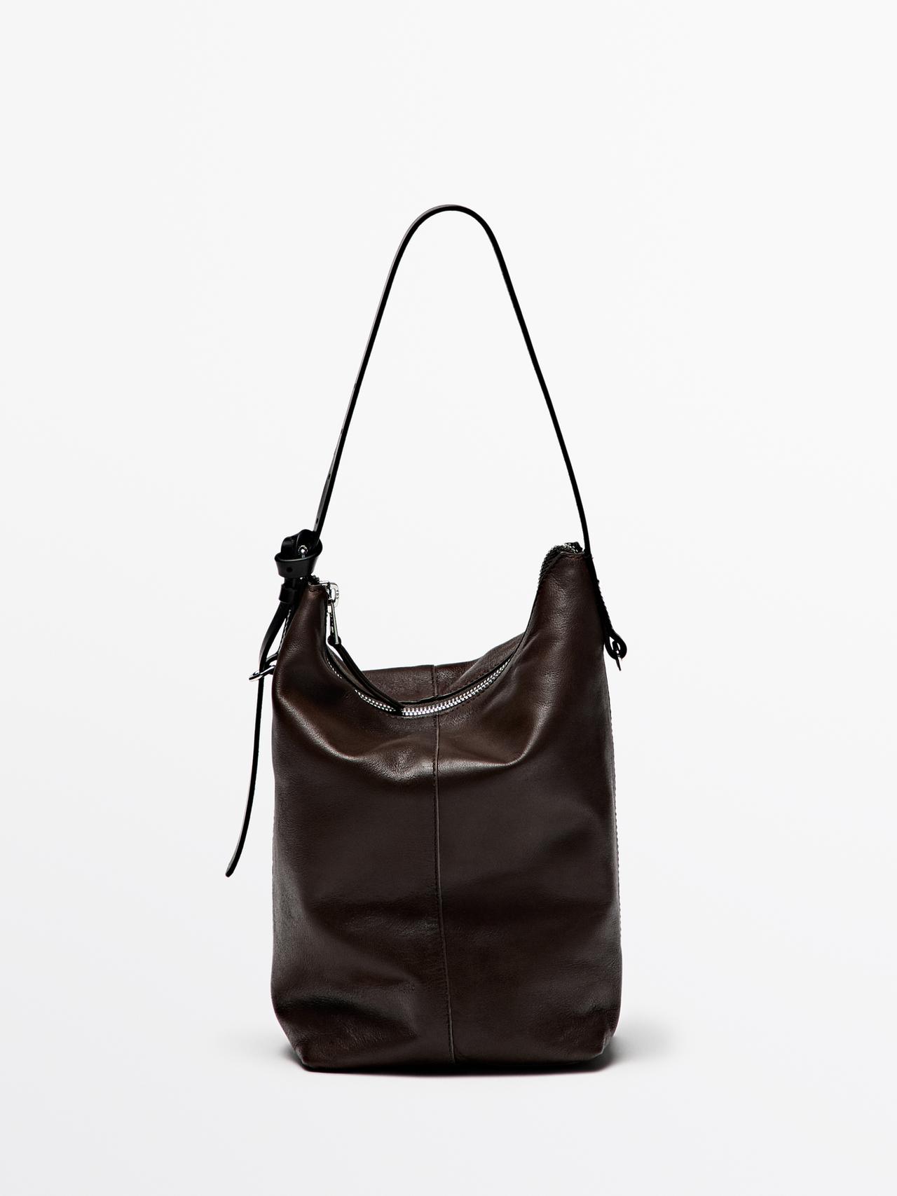 Massimo Dutti - Dame - Mellemstor Posetaske I Nappalæder - Brun - 01