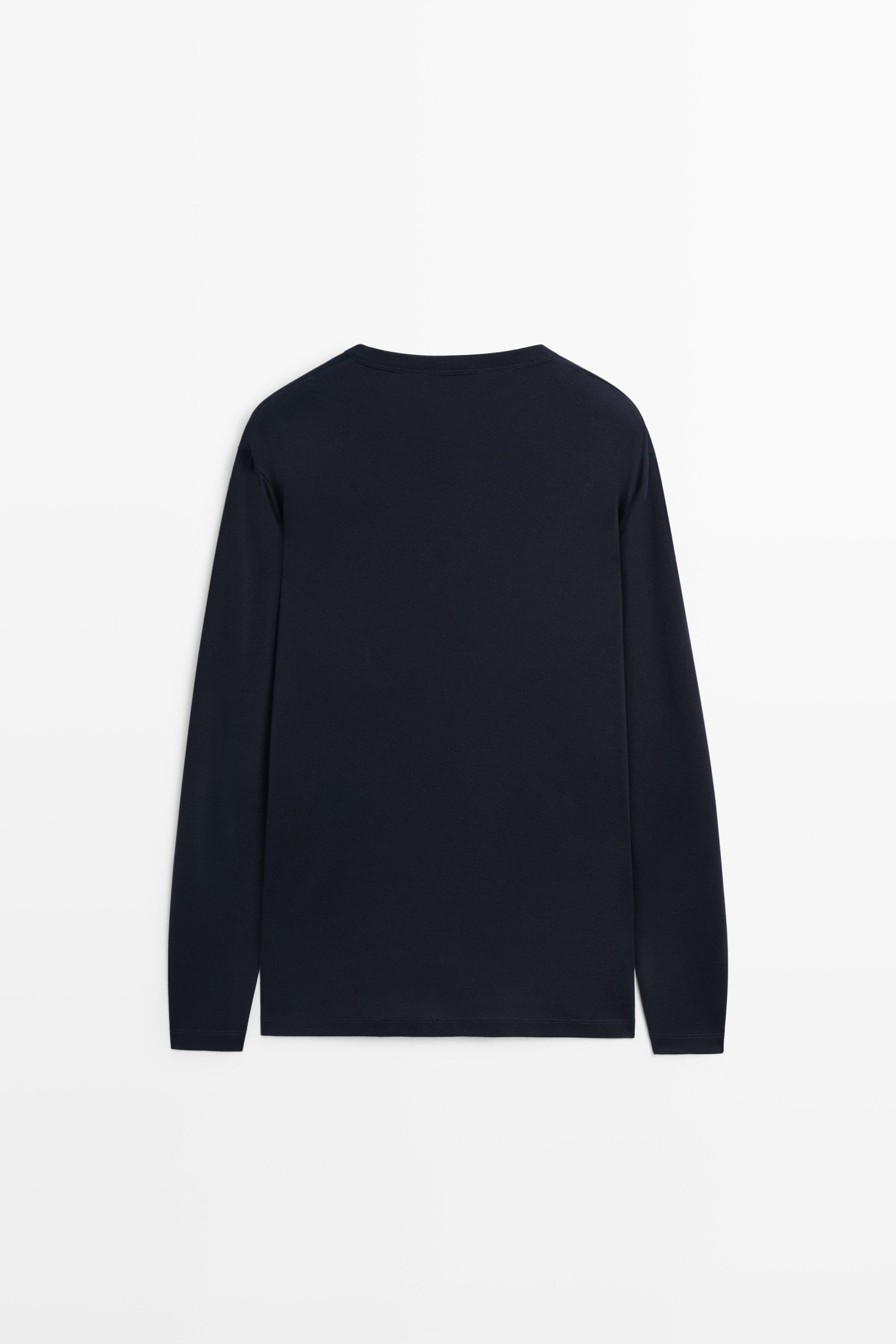 100% cotton long sleeve henley T-shirt — NAVY BLUE