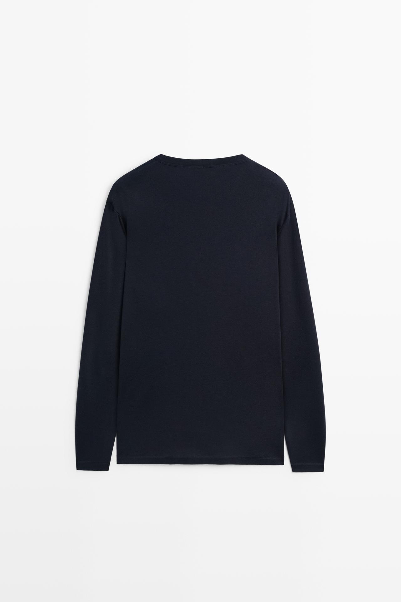 100% cotton long sleeve henley T-shirt — NAVY BLUE