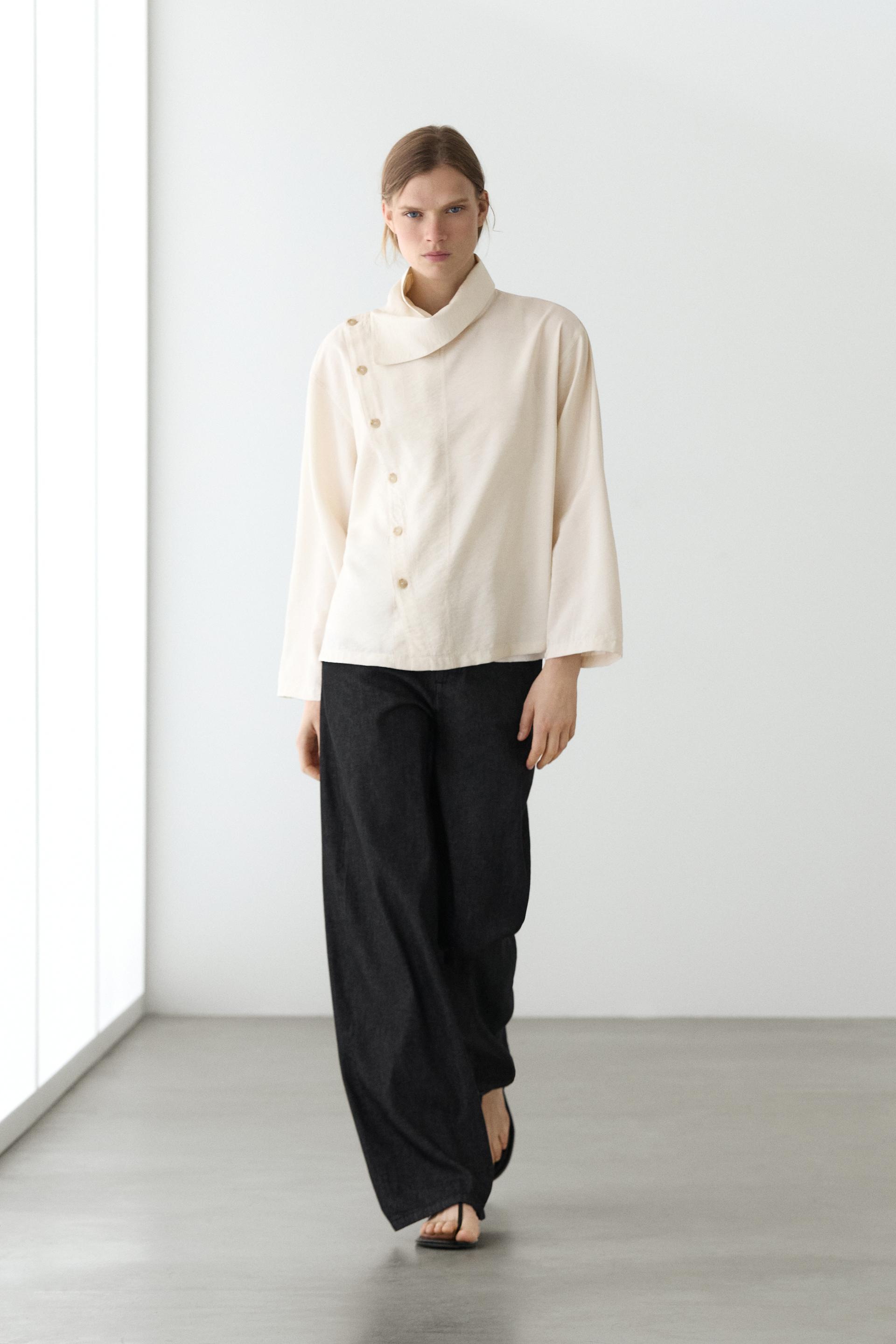 Camicia Morbida Con Abbottonatura Asimmetrica - Beige - M - Massimo Dutti - Femminile