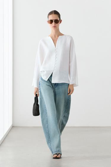 Linen blend overshirt with buttons — WHITE 1