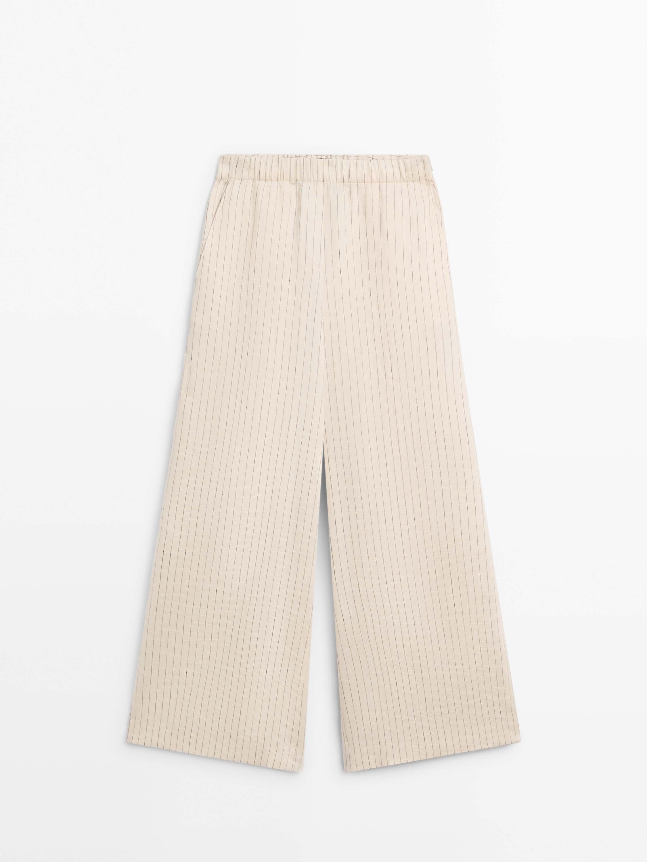 Linen blend pinstripe trousers