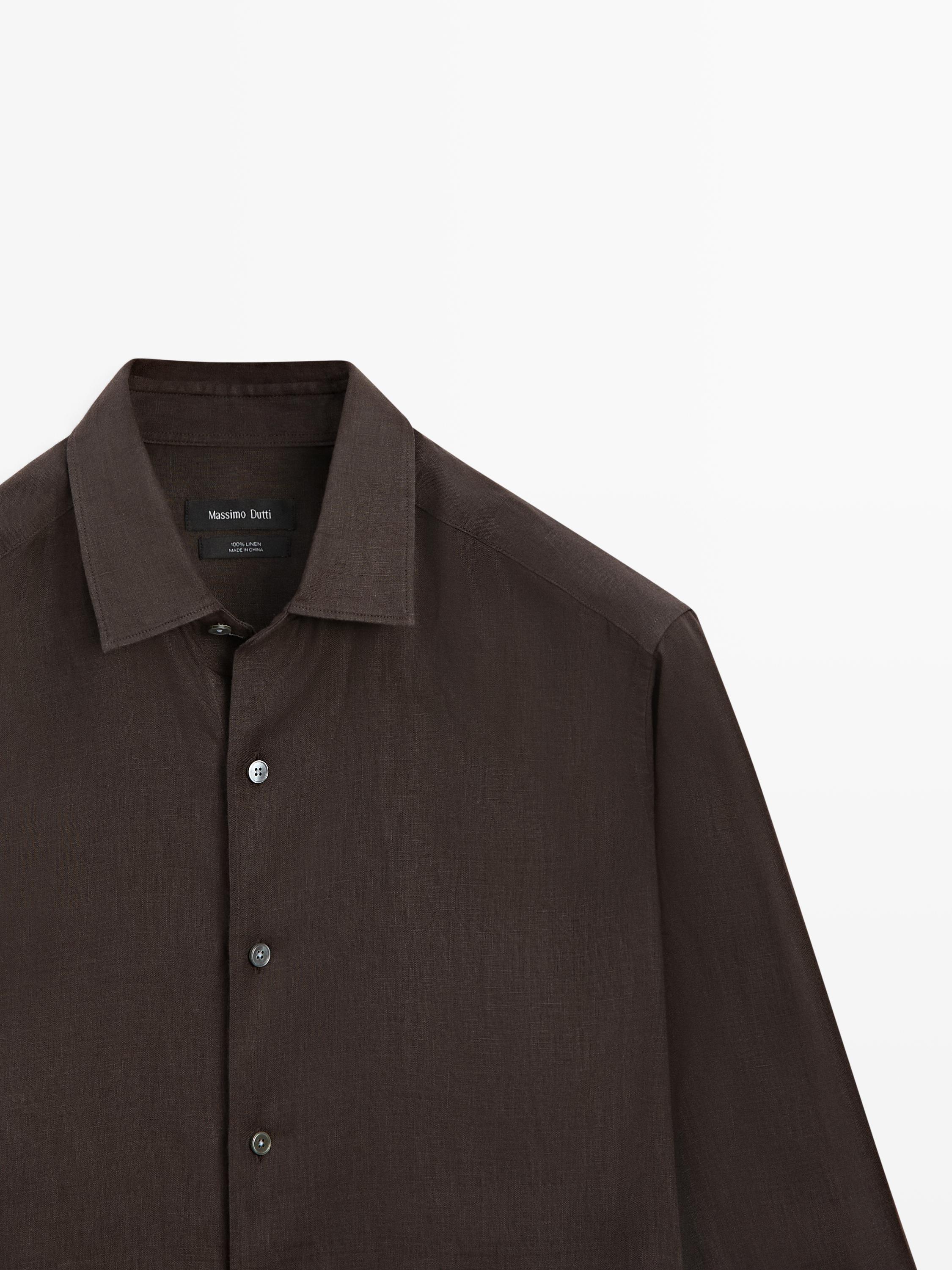 Extra fine regular fit linen shirt — BROWN