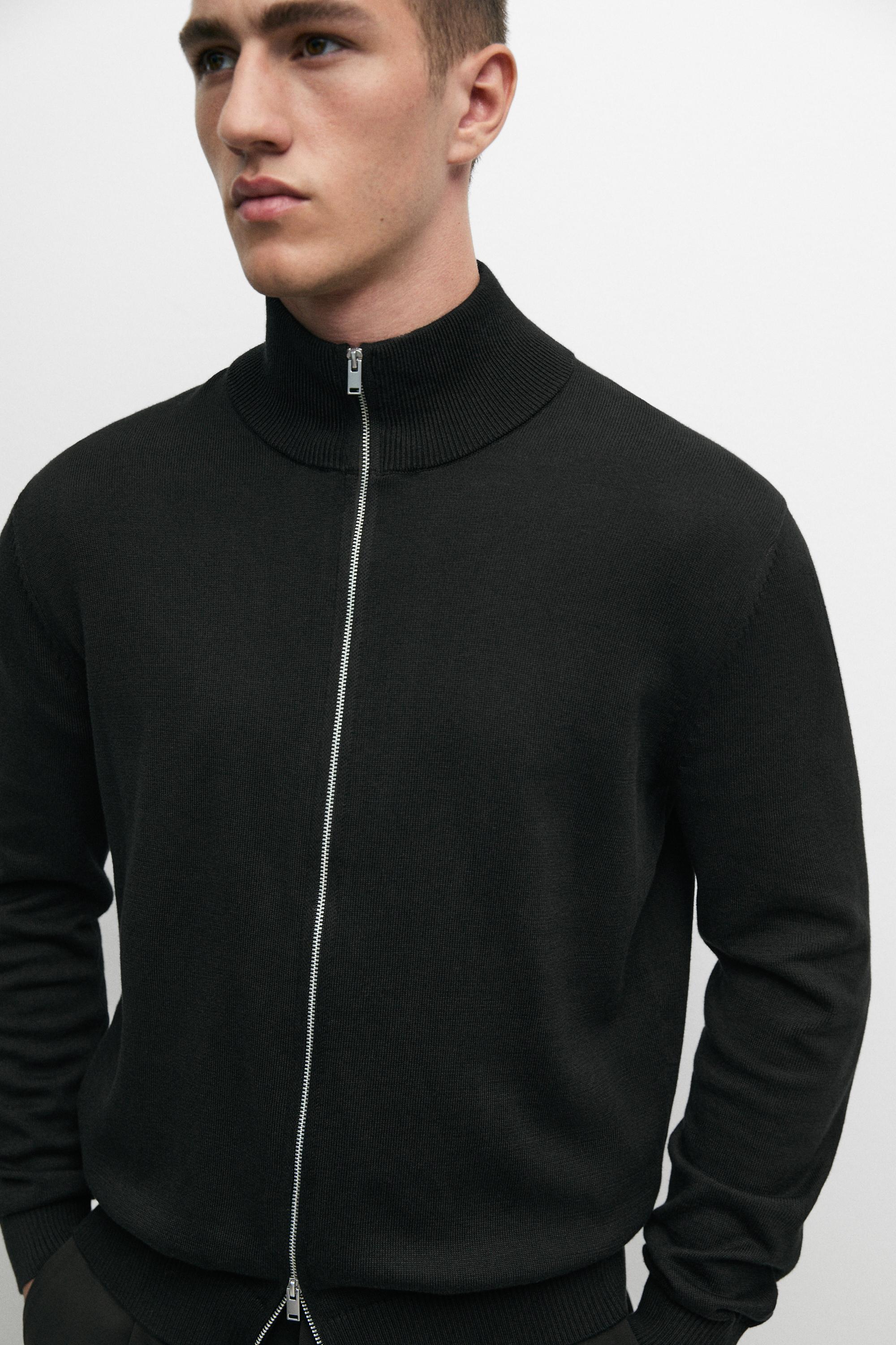 100% cotton knit cardigan — BLACK