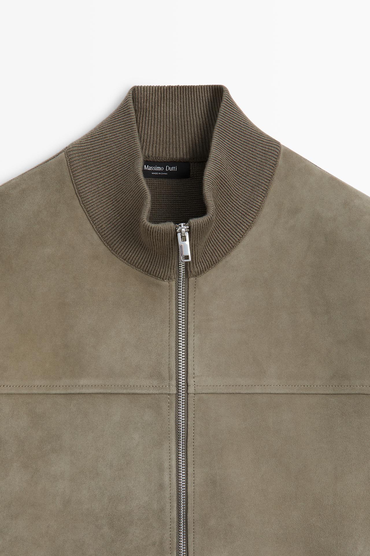 Mixed Suede and leather knit cardigan — GREEN