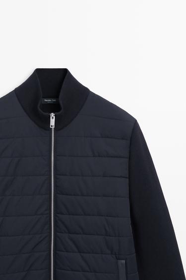 Blended fabric stand-collar cardigan — NAVY BLUE 4