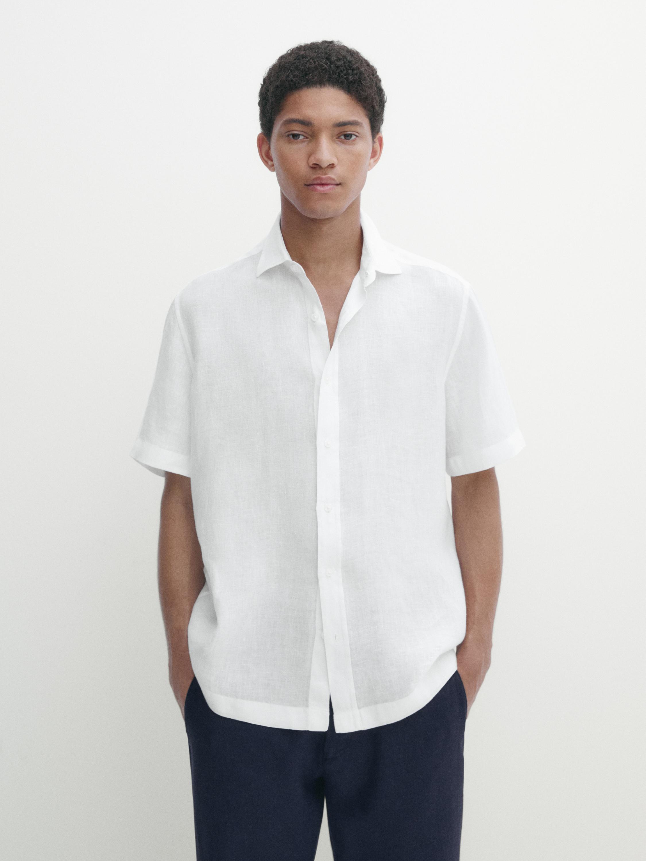 Regular fit 100% linen shirt with short sleeves