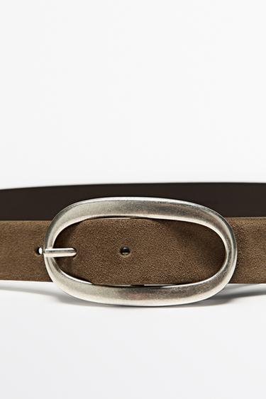 Split suede leather buckle belt — MOLE BROWN 2