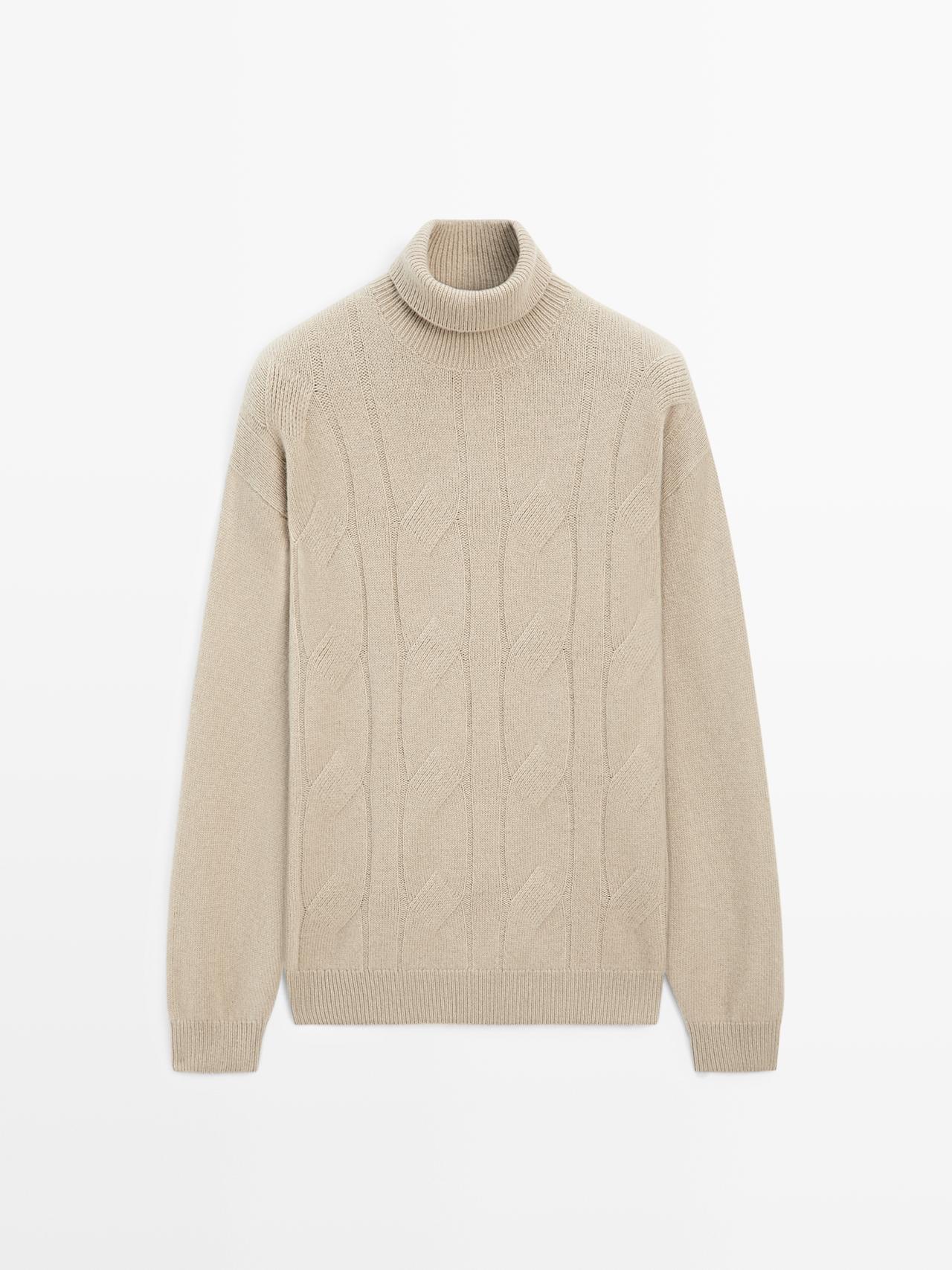 Massimo Dutti - Heren - Tricot Trui Van Wolmix Met Opstaande Kraag - Beige - M