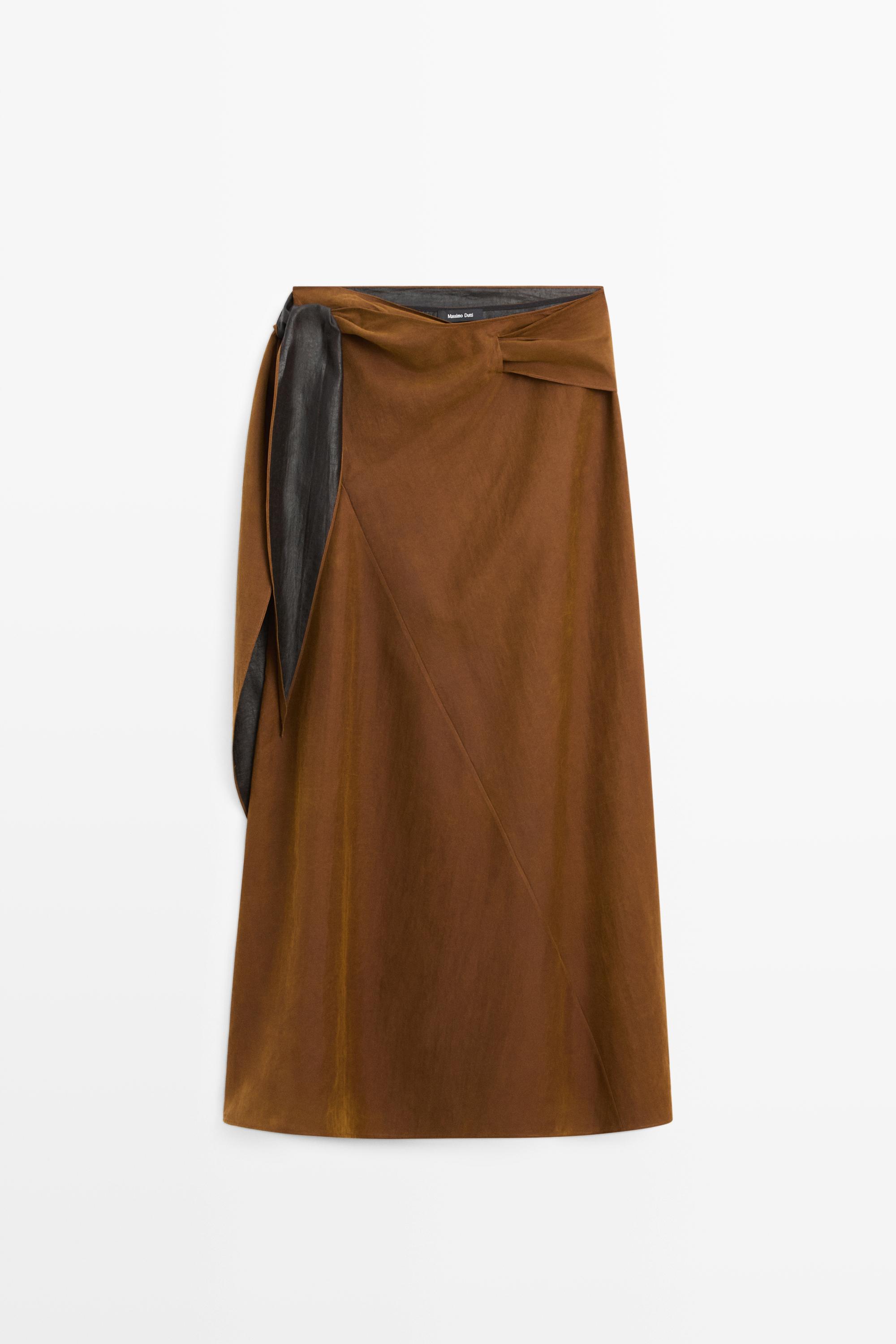 Midi skirt with pareo tie detail — BEIGE