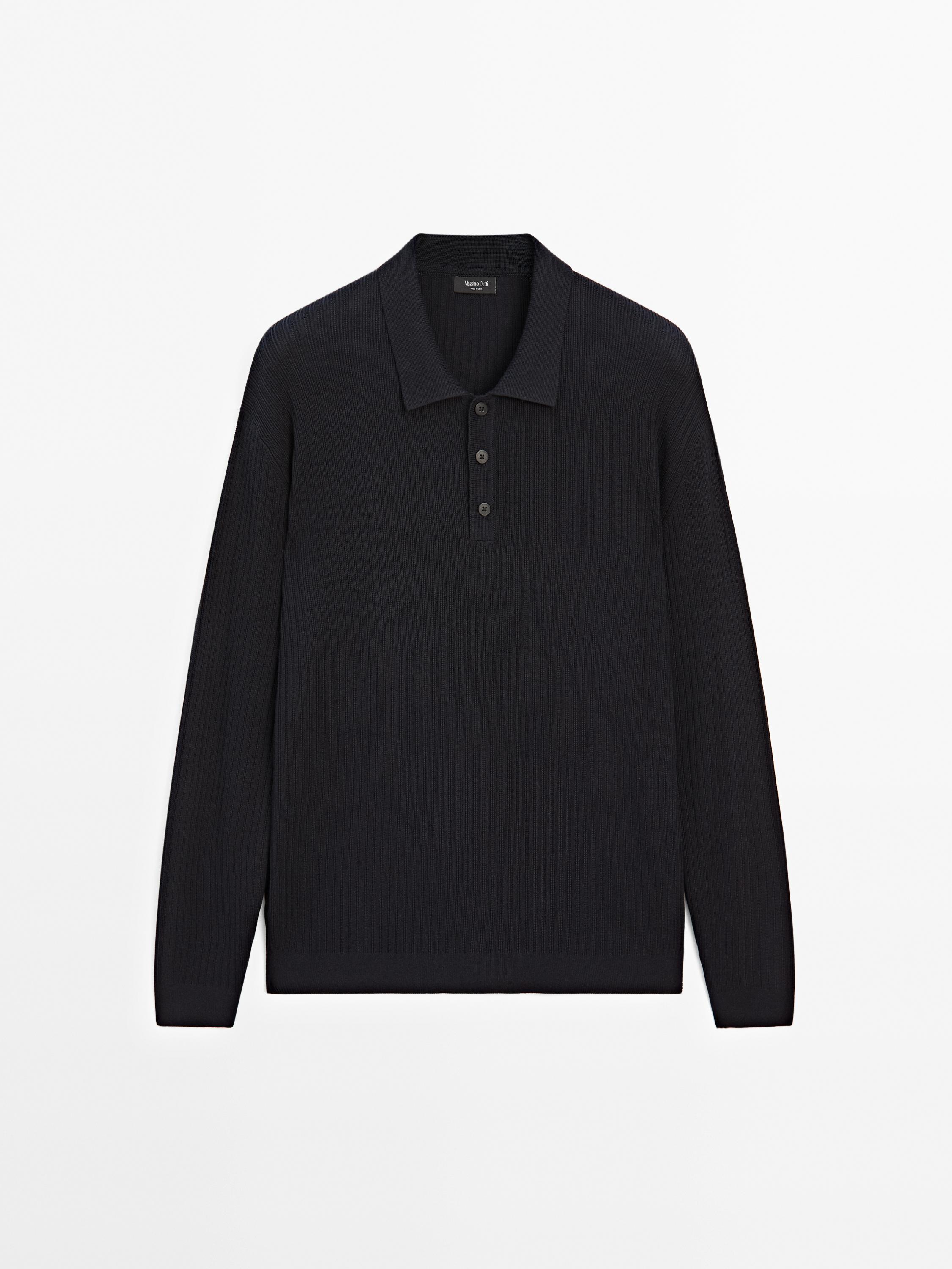 Cotton blend knit polo sweater