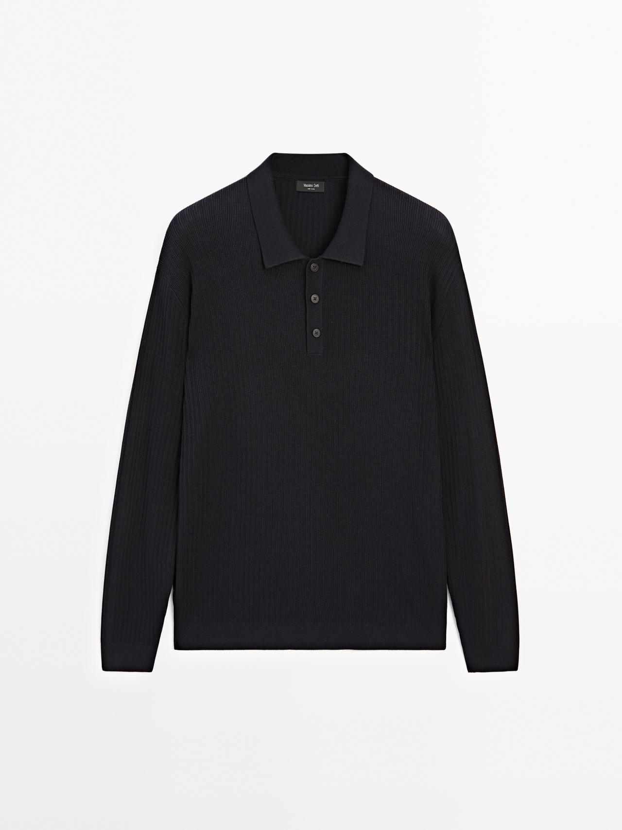 Massimo Dutti - Herre - Strikket Polotrøje I Bomuldsblanding - Marineblå - Xl