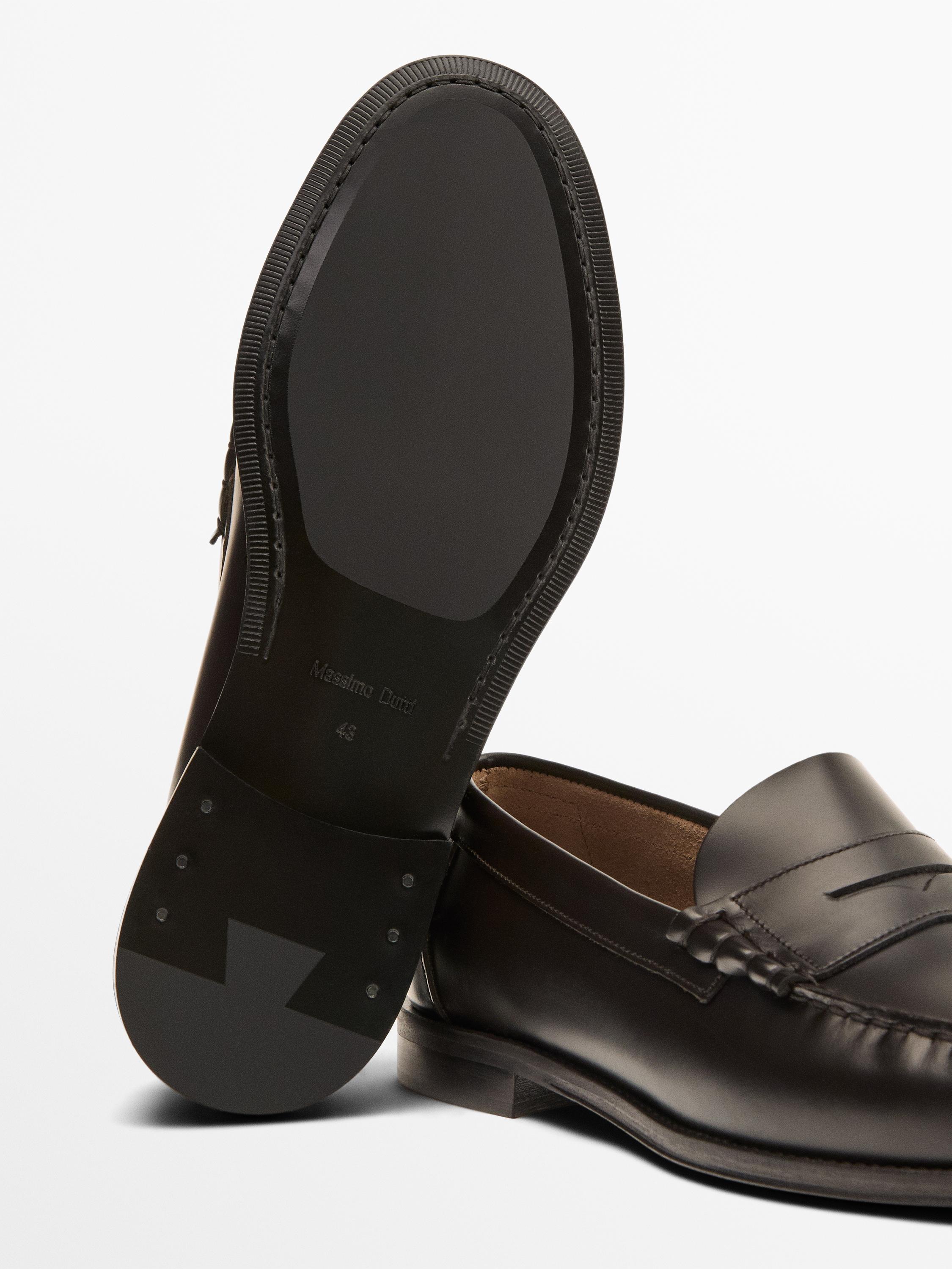 Leather loafers with penny strap — BROWN