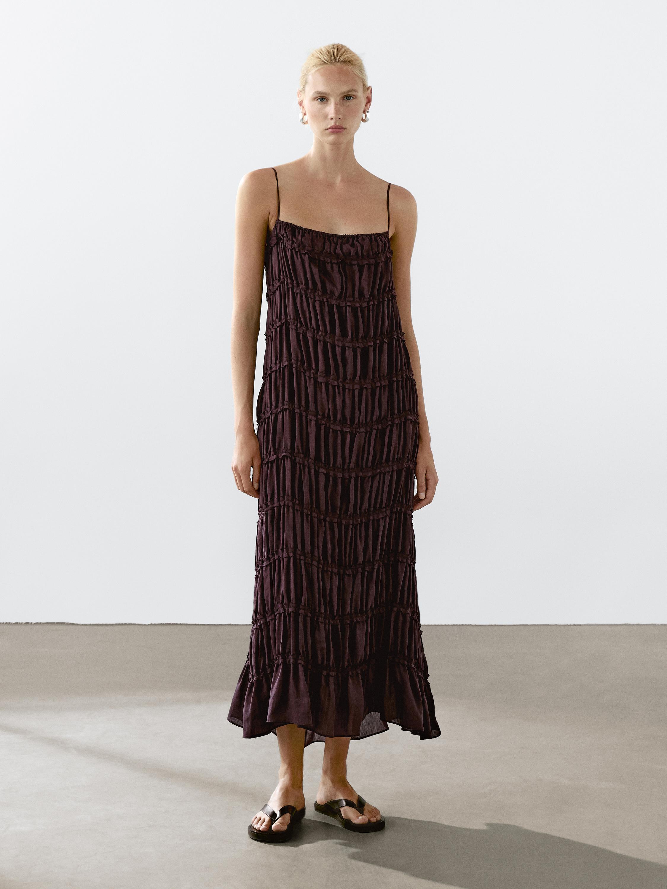 Vestido comprido fluido com linho