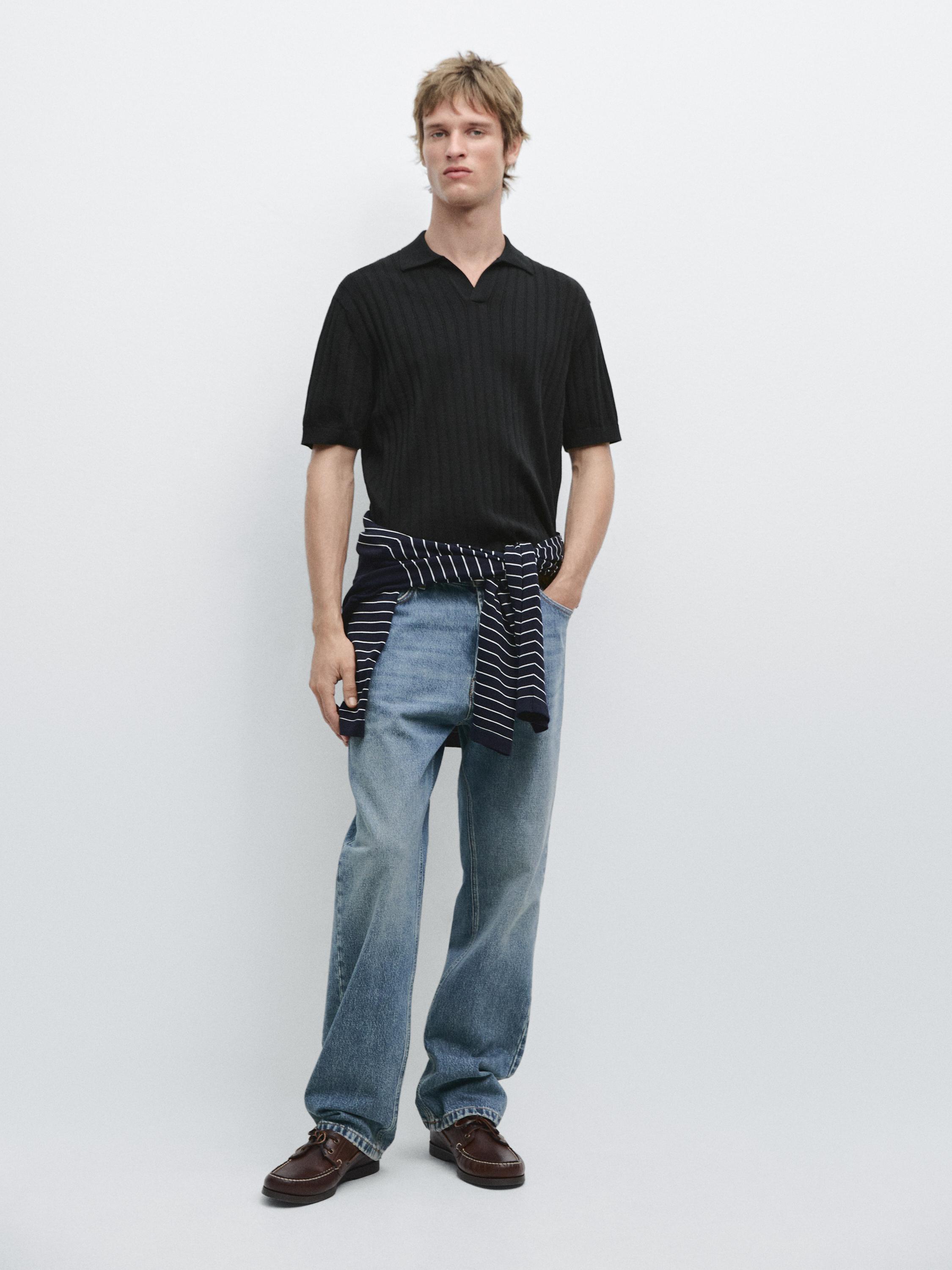 Cable-knit polo sweater — NAVY BLUE