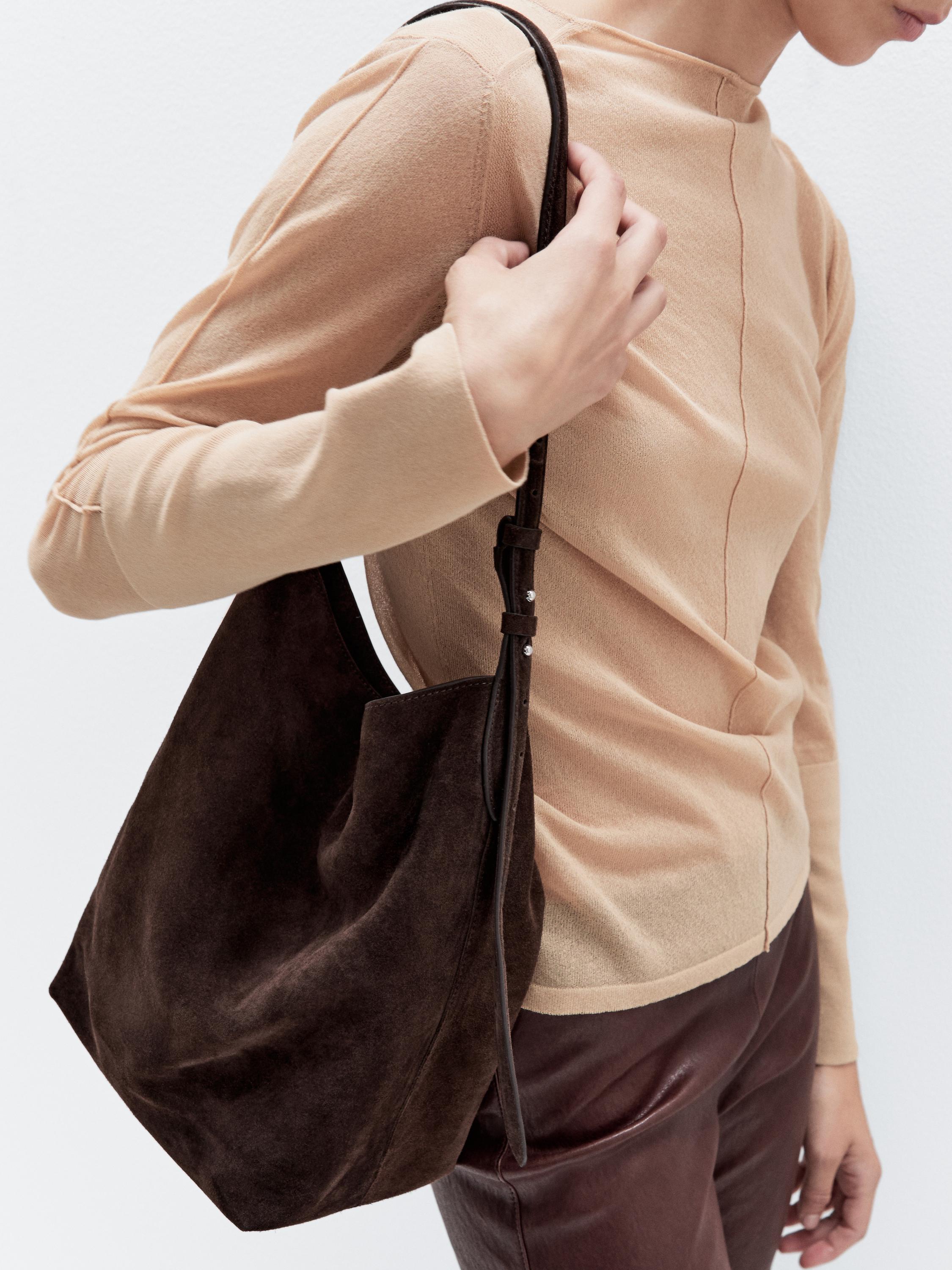 Split suede leather bucket bag