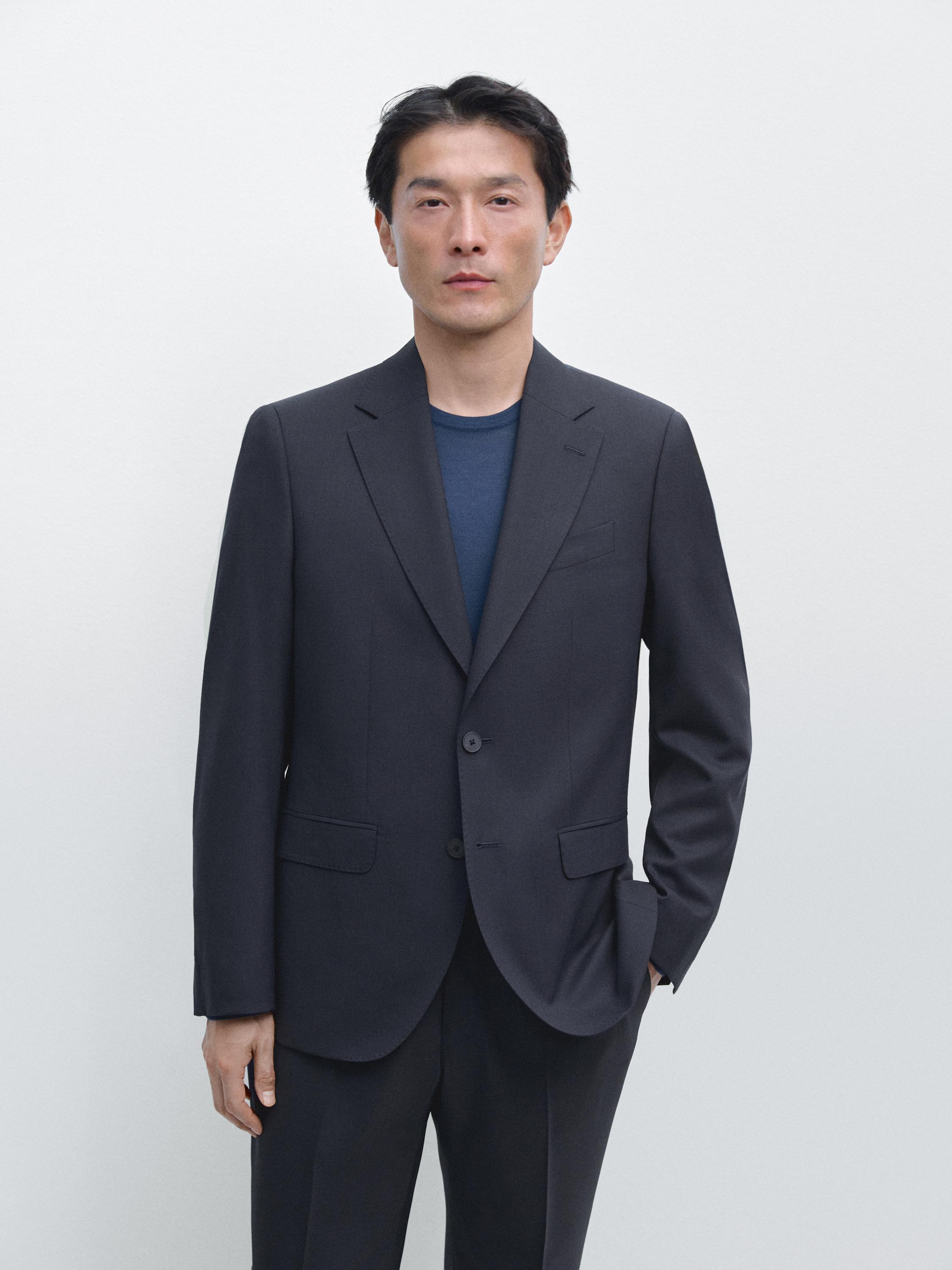 Cool wool blend suit blazer — NAVY BLUE